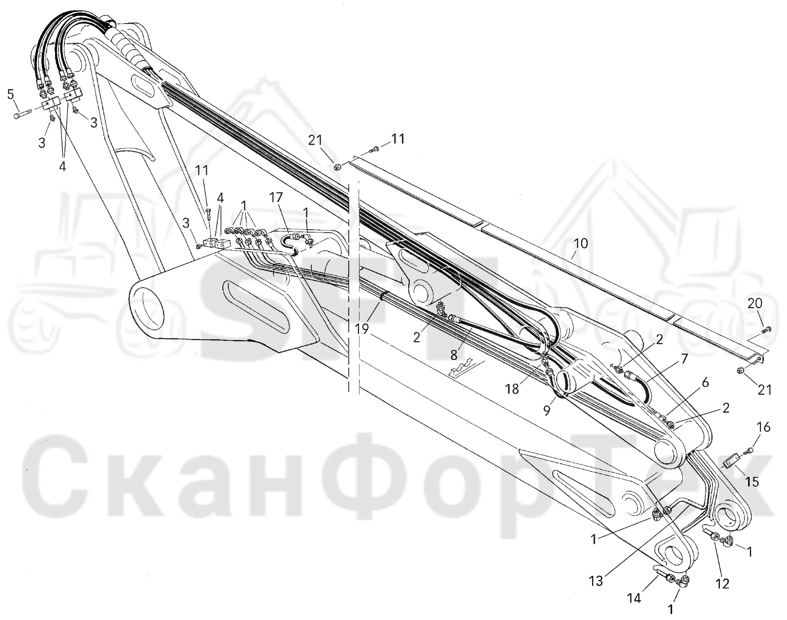 Схема: Valmet / Лесозаготовительные машины / Valmet 921 / Valmet 921 Ch 13271- / Valmet 921 Ch 13271- / Каталог запасных частей / Подъемный кран / Подъемные краны / CRH 18 / Каталог запасных частей / Первая стрела / Оборудование / Центральная смазка
