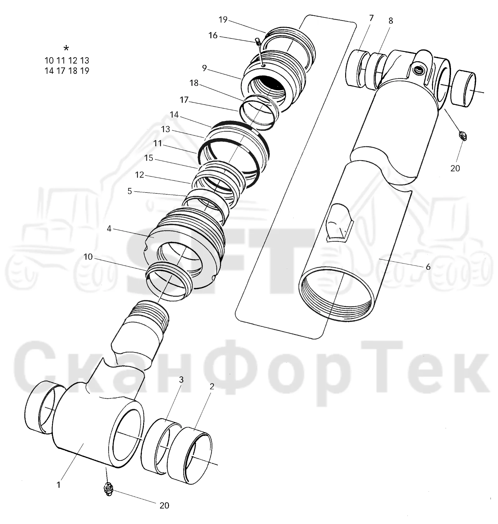 Схема: Valmet / Лесозаготовительные машины / Valmet 901.1 / Valmet 901.1 / Каталог запасных частей / Подъемный кран / Подъемные краны / CRH 12 / Каталог запасных частей / Первая стрела / Цилиндр / Поднимающий цилиндр