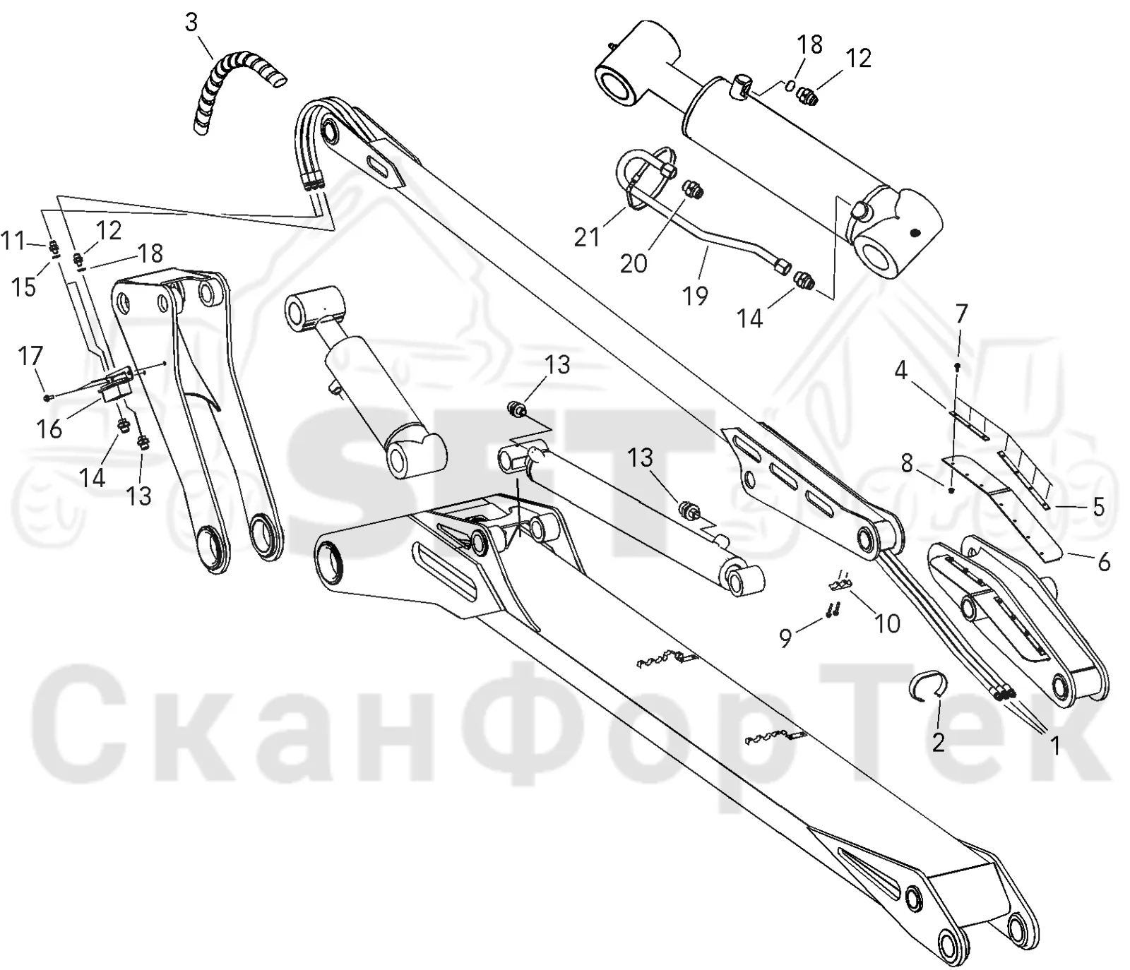 Схема: Valmet / Лесозаготовительные машины / Valmet 901.1 / Valmet 901.1 / Каталог запасных частей / Подъемный кран / Подъемные краны / CRH 12 / Каталог запасных частей / Первая стрела / Элементы гидравлической системы / Параллельная стрела. Гидравлическая система