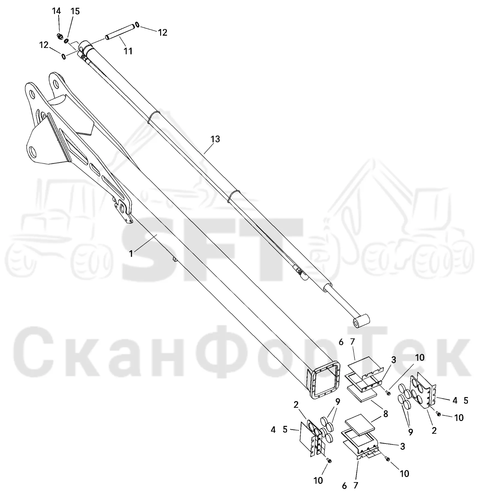 Схема: Valmet / Форвардер / Valmet 840.1 / Valmet 840.1 / Каталог запасных частей / Оборудование захвата / Захват / Valmet 901.2 Ch. -211060 / Каталог запасных частей / Подъемный кран / Подъемные краны / CRH 14 / Каталог запасных частей / CRH 14 / Вторая стрела / Стрела / Стрела, наружная 9.8 м