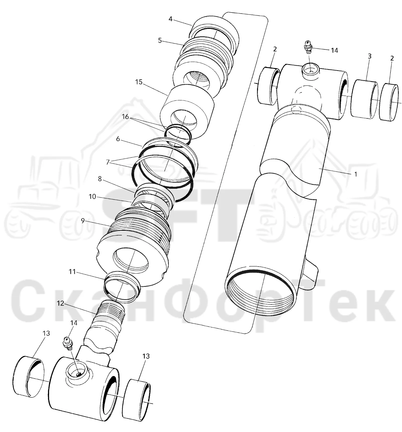 Схема: Valmet / Форвардер / Valmet 840.1 / Valmet 840.1 / Каталог запасных частей / Оборудование захвата / Захват / Valmet 801c Ch -11730 / Каталог запасных частей / Подъемный кран / Подъемные краны / CRC 15 / Каталог запасных частей / Система колонн / Цилиндр / Цилиндр наклона Номер крана - -36921