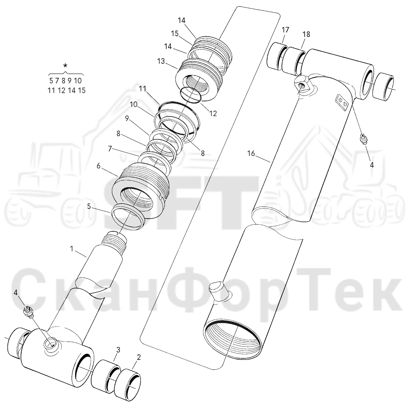 Схема: Valmet / Форвардер / Valmet 860.1 / Valmet 860.1 Ch. -115420 / Valmet 860.1 Ch. -115420 / Каталог запасных частей / Оборудование захвата / Захват / Valmet 801c Ch -11730 / Каталог запасных частей / Подъемный кран / Подъемные краны / CRC 15 / Каталог запасных частей / Первая стрела / Цилиндр / Подъемный цилиндр Номер крана 36075-