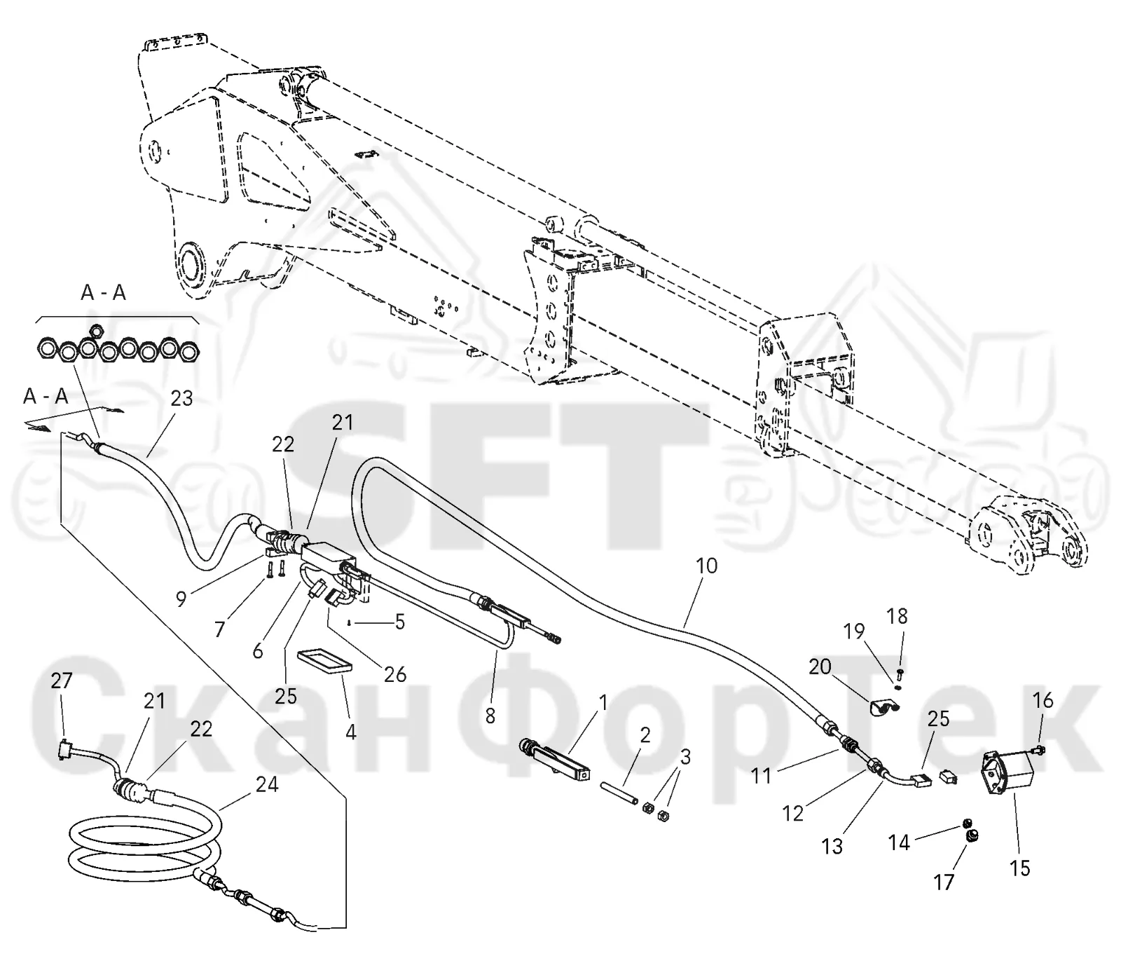 Схема: Valmet / Лесозаготовительные машины / Valmet 801 c / Valmet 801c Ch 11800- / Valmet 801c Ch 11800- / Каталог запасных частей / Подъемный кран / Подъемные краны / CRC 15 / Каталог запасных частей / Вторая стрела / Оборудование / Комплект электрооборудования Valmet