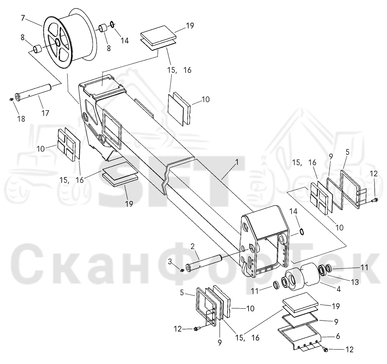 Схема: Valmet / Форвардер / Valmet 840.2 / Valmet 840.2 Ch. -211120 / Valmet 840.2 Ch. -211120 / Каталог запасных частей / Оборудование захвата / Захват / Valmet 801c Ch -11730 / Каталог запасных частей / Подъемный кран / Подъемные краны / CRC 15 / Каталог запасных частей / Удлинитель стрелы / Стрела / Стрела, промежуточная