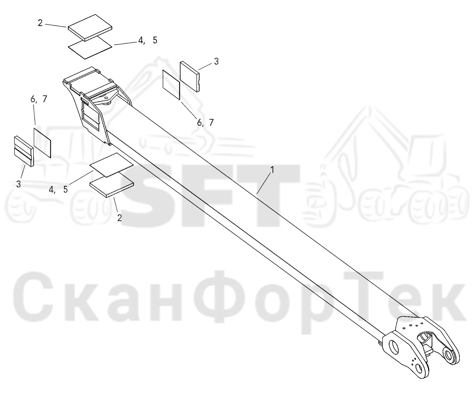 Схема: Valmet / Форвардер / Valmet 830 / Valmet 830 / Каталог запасных частей / Оборудование захвата / Захват / Valmet 801c Ch -11730 / Каталог запасных частей / Подъемный кран / Подъемные краны / CRC 15 / Каталог запасных частей / Удлинитель стрелы / Стрела / Внутренней стрелы