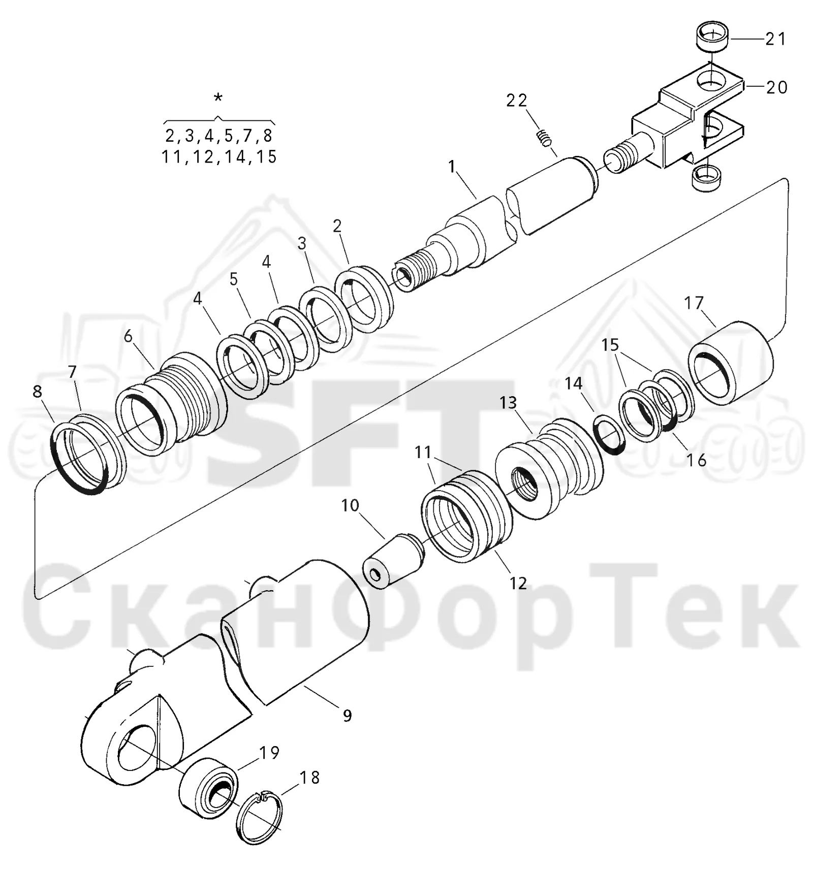 Схема: Valmet / Форвардер / Valmet 830 / Valmet 830 / Каталог запасных частей / Оборудование захвата / Захват / Valmet 801c Ch -11730 / Каталог запасных частей / Подъемный кран / Подъемные краны / CRC 15 / Каталог запасных частей / Удлинитель стрелы / Цилиндр / Удлиненный цилиндр Номер крана 36922-