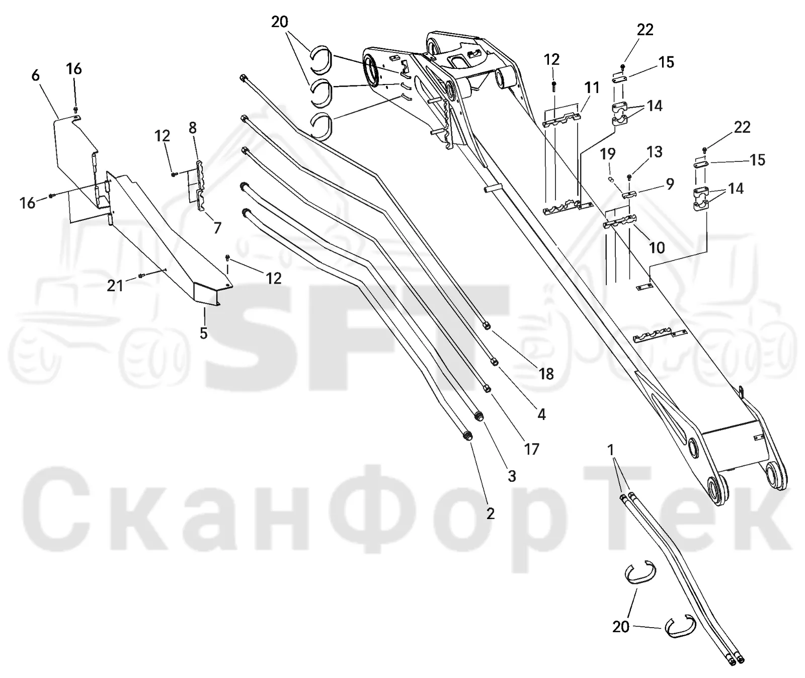 Схема: Valmet / Лесозаготовительные машины / Valmet 921 / Valmet 921 Ch -13270 / Valmet 921 Ch -13270 / Каталог запасных частей / Подъемный кран / Подъемные краны / CRH 16 / Каталог запасных частей / Первая стрела / Элементы гидравлической системы / Основная стрела. Гидравлическая система 10,8 м Valmet