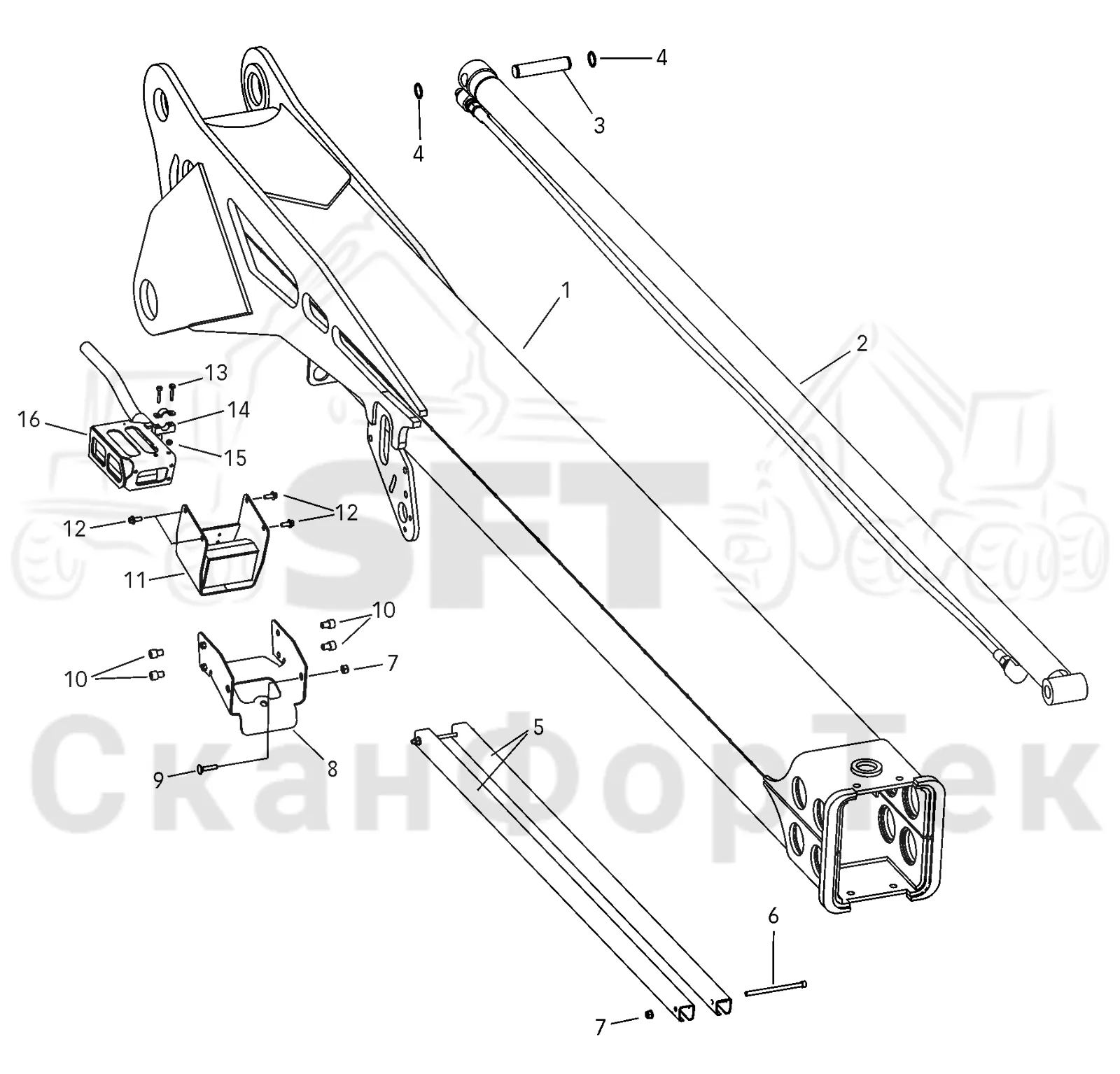 Схема: Valmet / Лесозаготовительные машины / Valmet 921 / Valmet 921 Ch 13271- / Valmet 921 Ch 13271- / Каталог запасных частей / Подъемный кран / Подъемные краны / CRH 16 / Каталог запасных частей / Вторая стрела / Стрела / Стрела, наружная  10.8 м