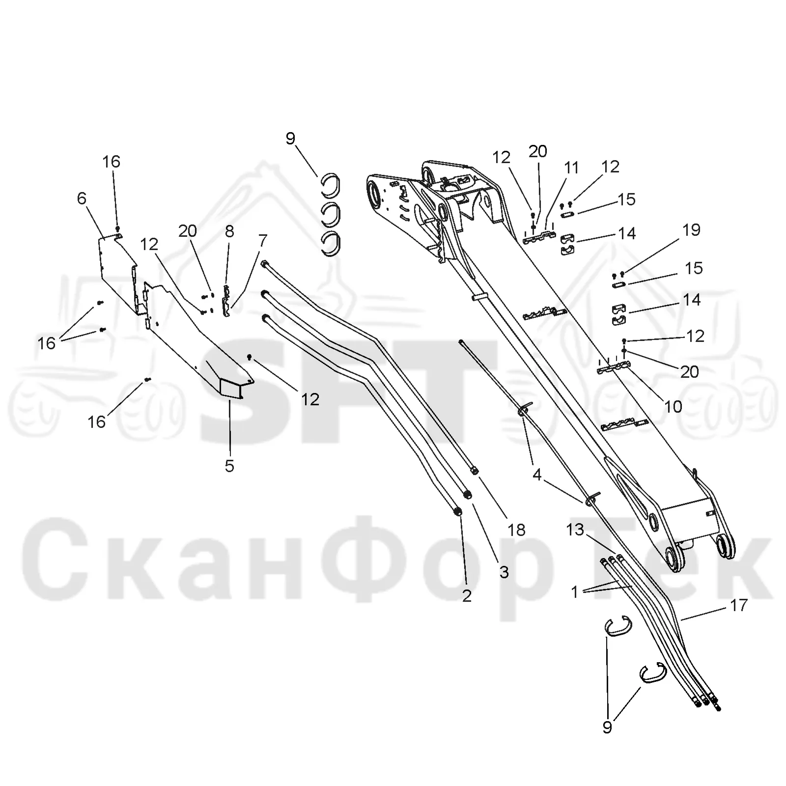 Схема: Valmet / Лесозаготовительные машины / Valmet 911.3 / Valmet 911.3 Ch - 311370 / Valmet 911.3 Ch - 311370 / Каталог запасных частей / Подъемный кран / Подъемные краны / CRH 18 / Каталог запасных частей / Первая стрела / Элементы гидравлической системы / Основная стрела. Гидравлика DT/350  V1065-