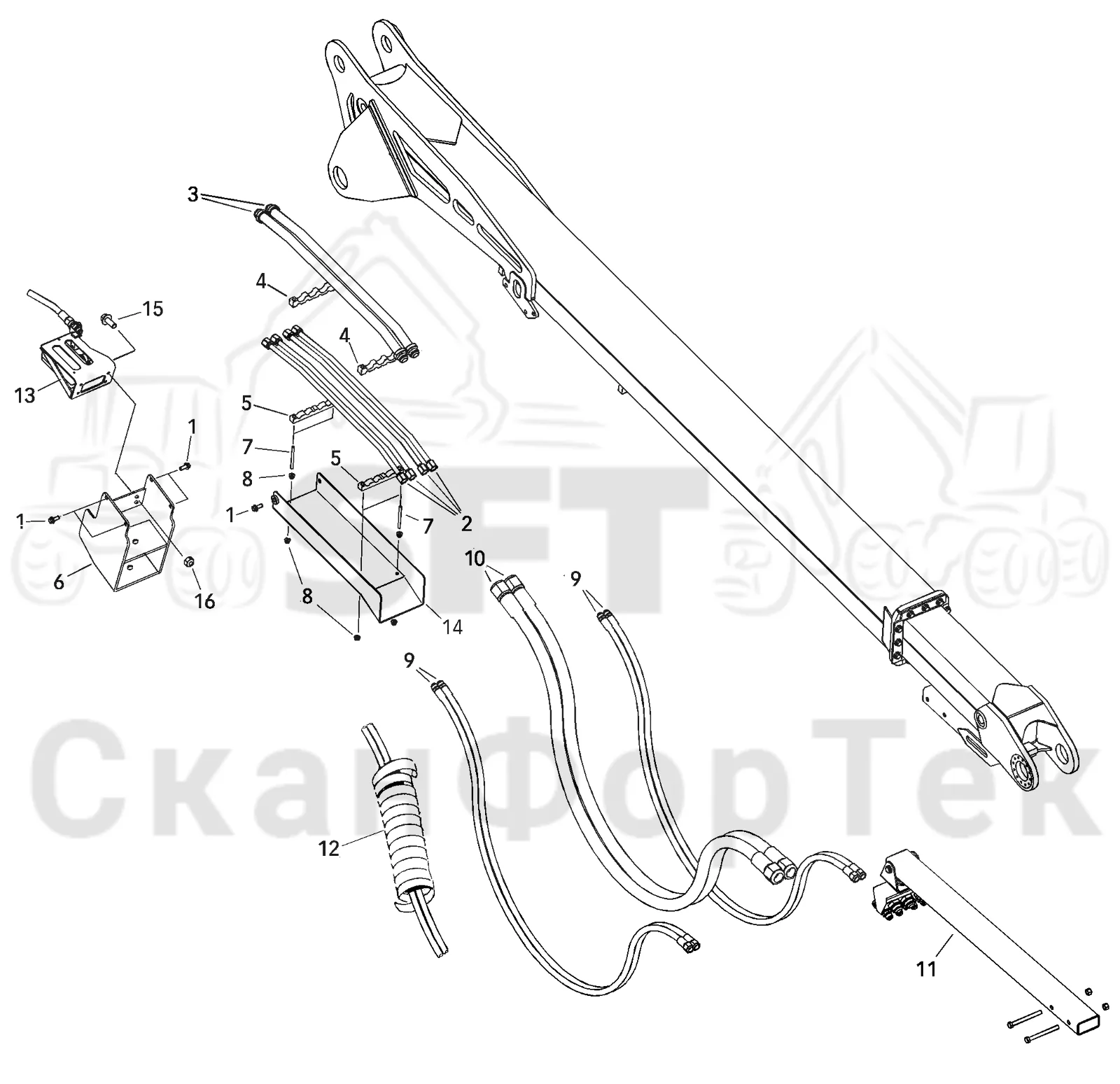 Схема: Valmet / Форвардер / Valmet 840.2 / Valmet 840.2  Ch. -211120 / Valmet 840.2  Ch. -211120 / Каталог запасных частей / Оборудование захвата / Захват / Valmet 901.2 Ch. -211060 / Каталог запасных частей / Подъемный кран / Подъемные краны / CRH 14 / Каталог запасных частей / CRH 14 / Вторая стрела / Элементы гидравлической системы / Трубопроводы и шланги 9,8 м Valmet