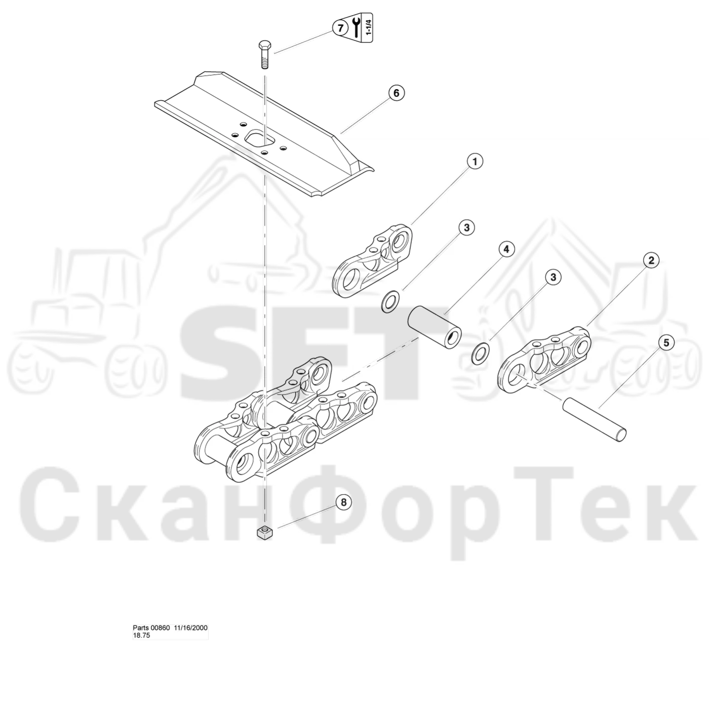 Схема: Komatsu / Лесозаготовительные машины / 931 / Каталог запасных частей / шасси / Пожаротушение / Комплект электрооборудования пожаротушения / Track Chain Assembly