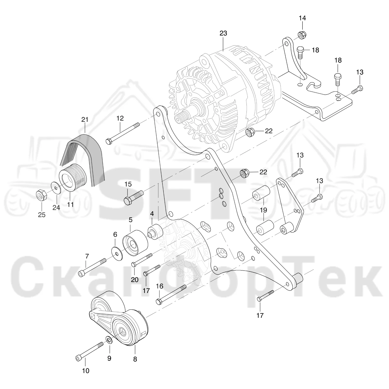 Схема: Komatsu / Лесозаготовительные машины / 901TX .1 / Каталог запасных частей / Двигатель / Stage 2 / TIER 2 / Генератор переменного тока / Генератор переменного тока