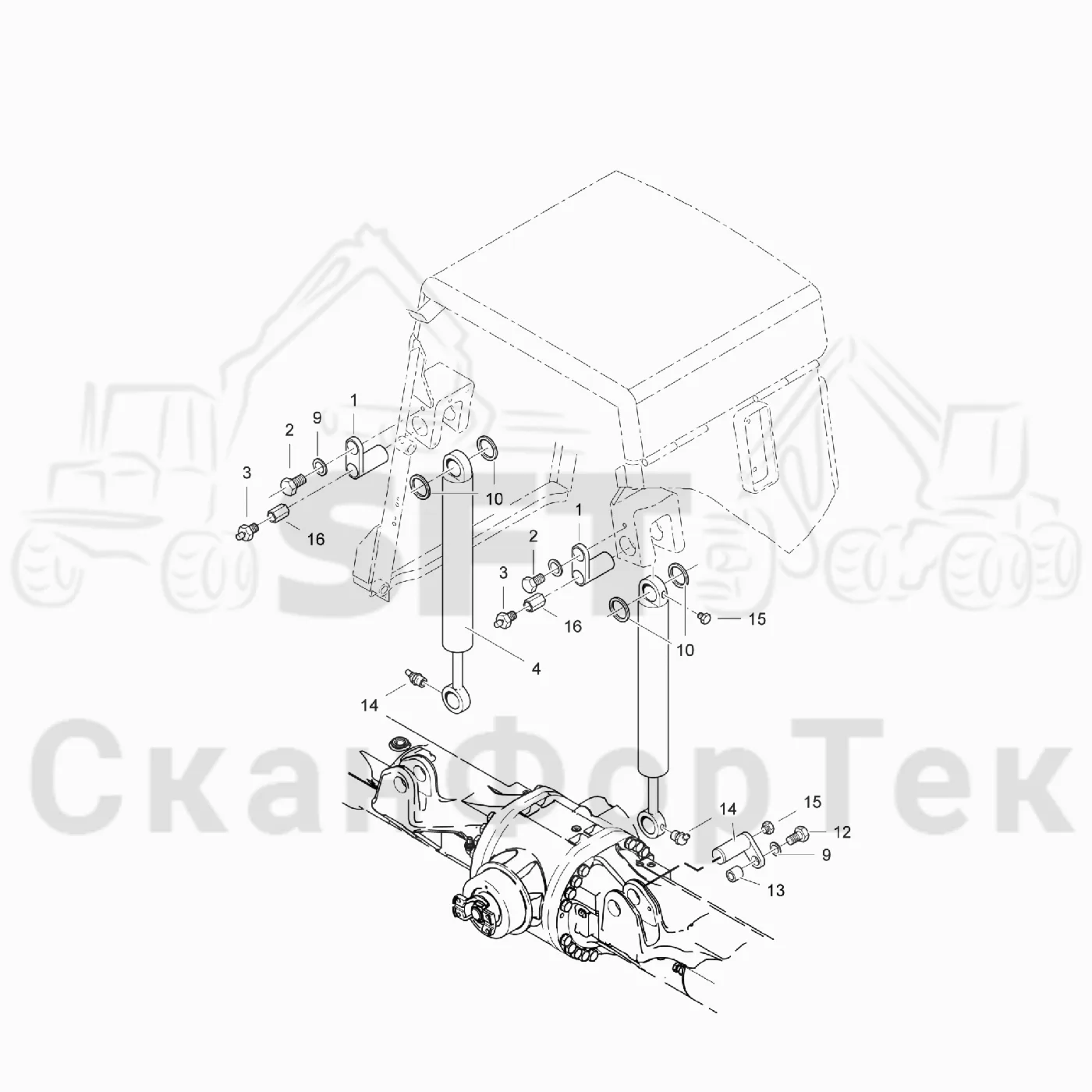 Схема: Komatsu / Лесозаготовительные машины / 901TX / Каталог запасных частей / шасси / Стабилизация / Механизмы стабилизации