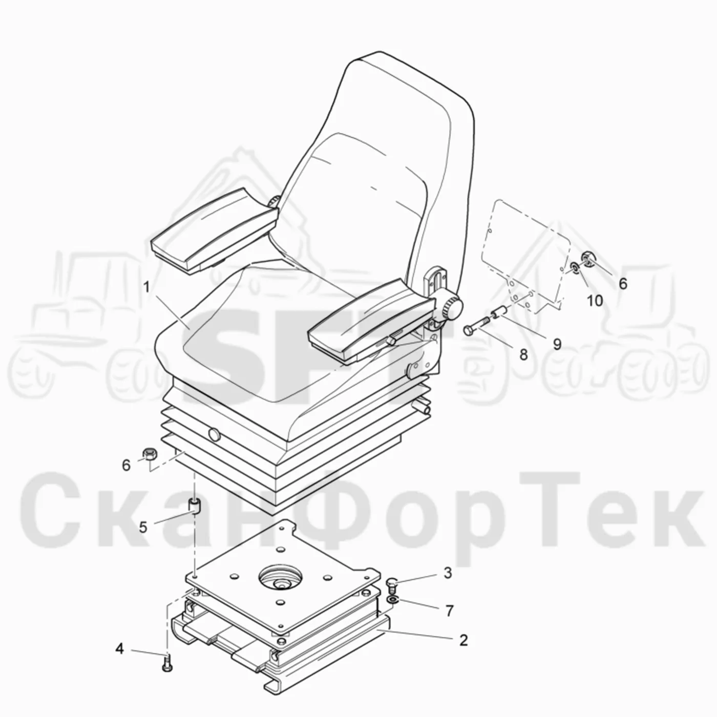 Схема: Valmet / Лесозаготовительные машины / Valmet 941 / Valmet 941 Ch 12071- / Valmet 941 Ch 12071- / Каталог запасных частей / Кабина / Сиденья / Сиденье Be-Ge 12181-