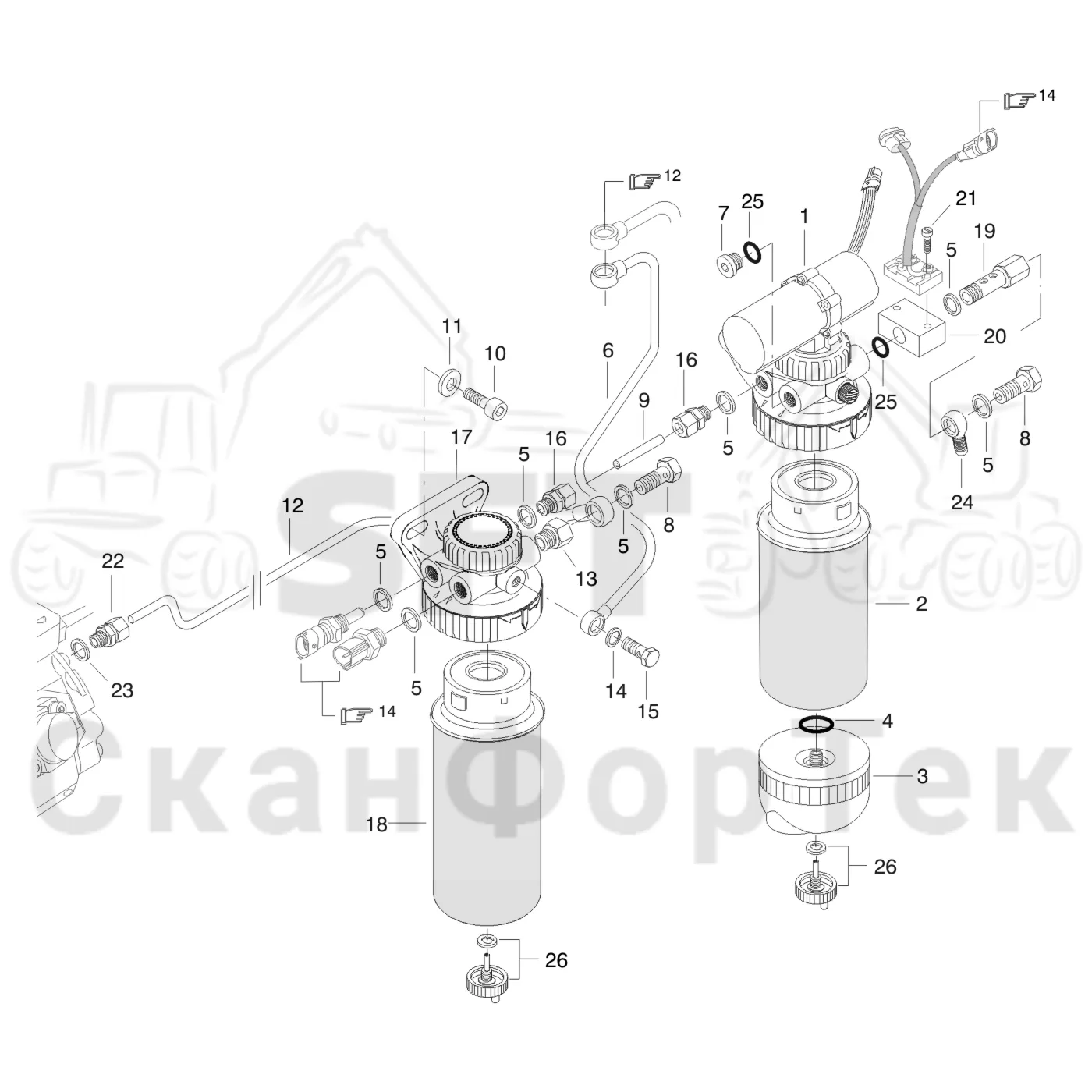 Схема: Valmet / Лесозаготовительные машины / Valmet 901TX / Valmet 901TX / Каталог запасных частей / Двигатель / Топливная система / Топливный фильтр