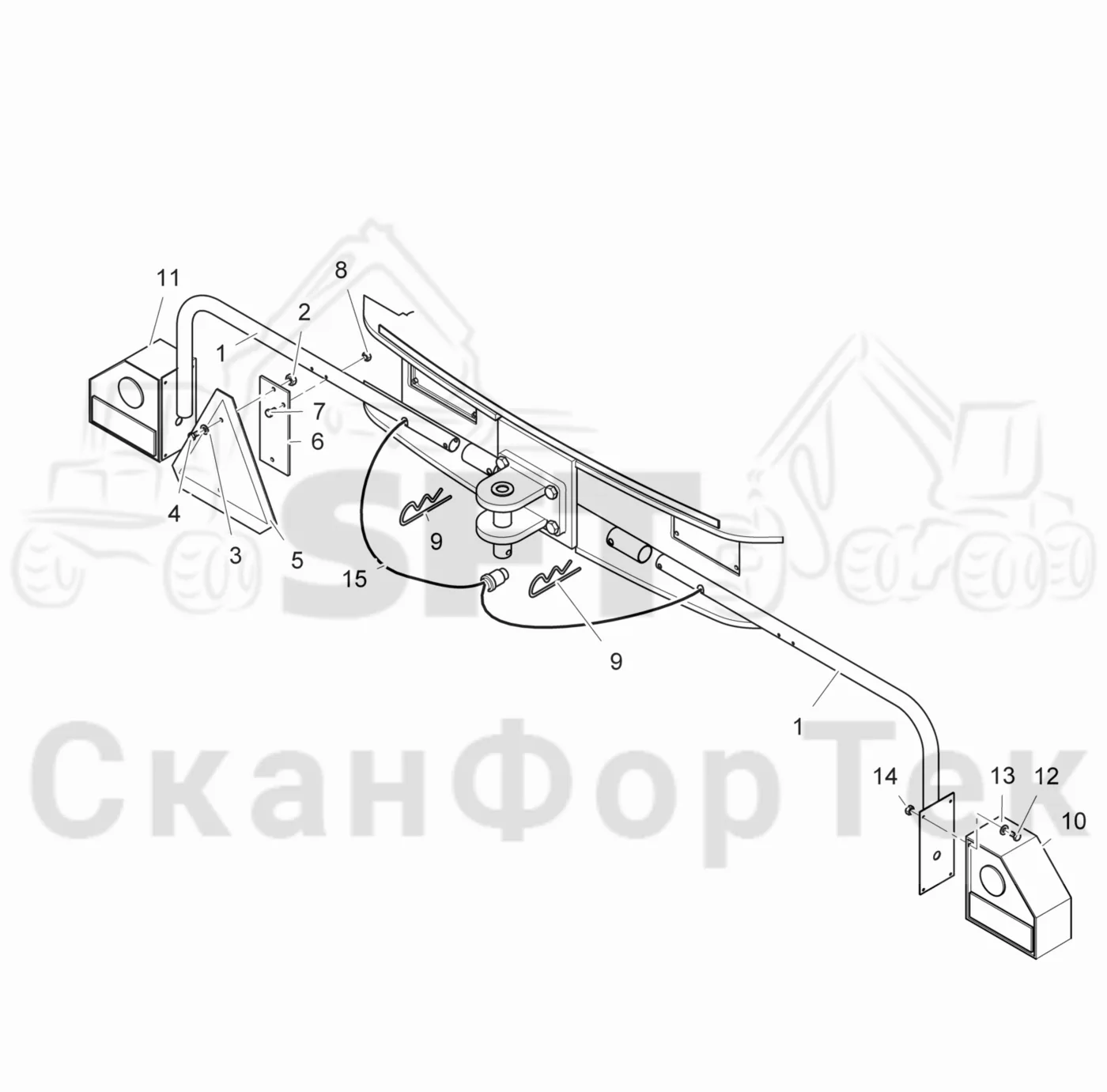 Схема: Komatsu / Лесозаготовительные машины / 941.1 / Каталог запасных частей / шасси / Электрический Оборудование / Освещение дороги / Фонари заднего хода