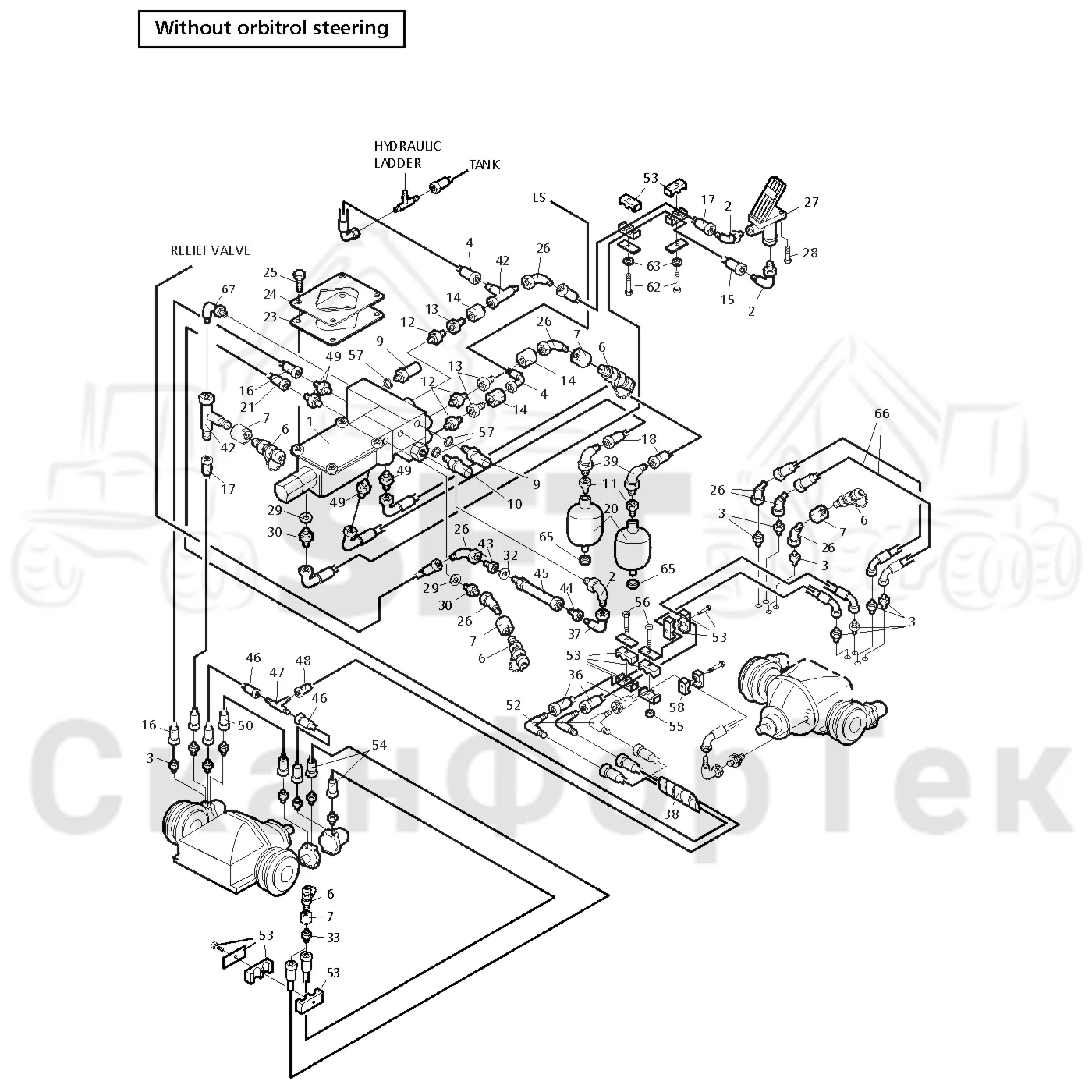 Схема: Valmet / Форвардер / Valmet 890.1 / Valmet 890.1  Ch. -117350, -119440 / Valmet 890.1  Ch. -117350, -11 / Каталог запасных частей / Тормоза / Тормоза на 8 колес / Тормозная система на 8 колес