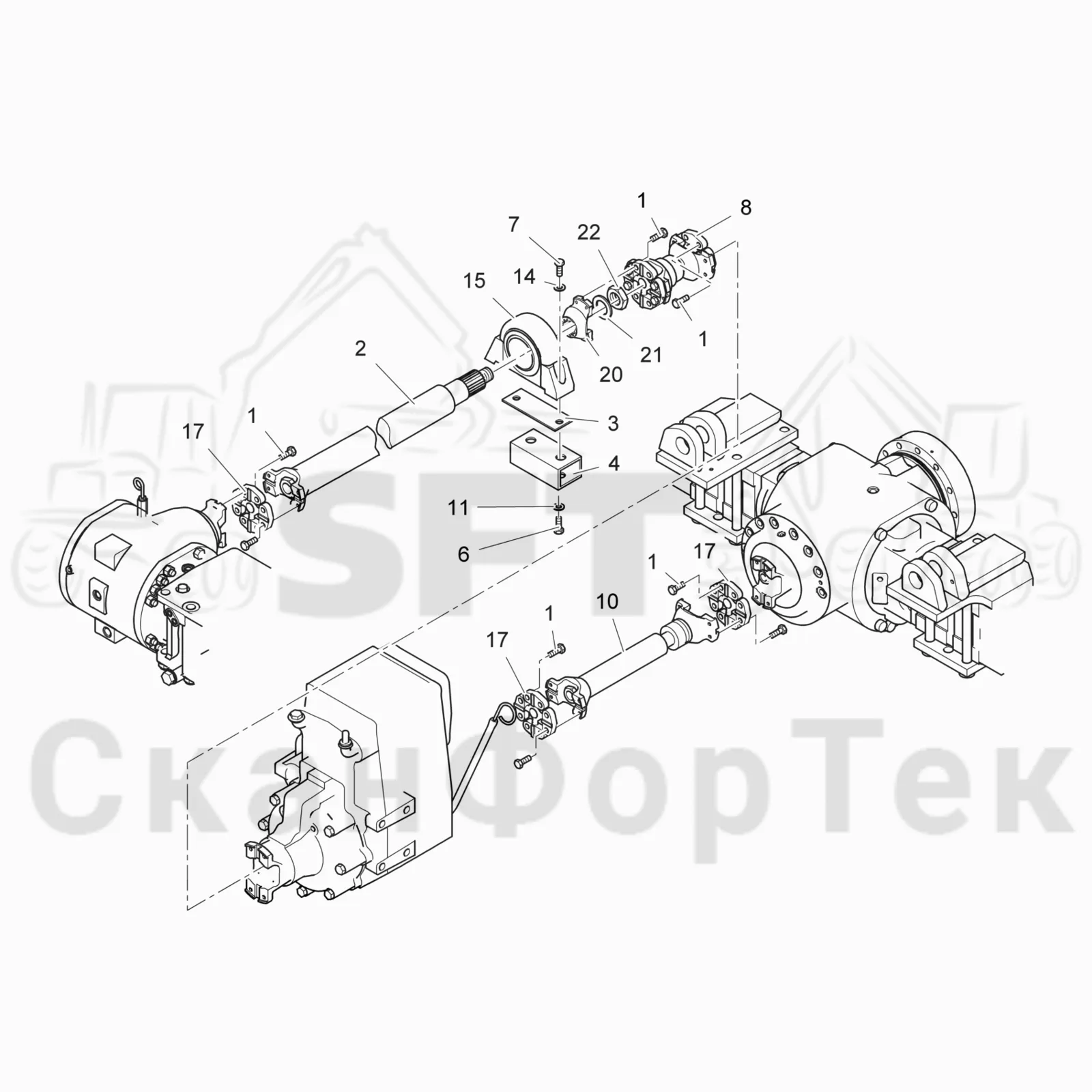 Схема: Komatsu / Лесозаготовительные машины / 901 S/N 9010053267- / Каталог запасных частей / Коробка передач / Силовая трансмиссия / Поезд с приводом 6-ти колесный
