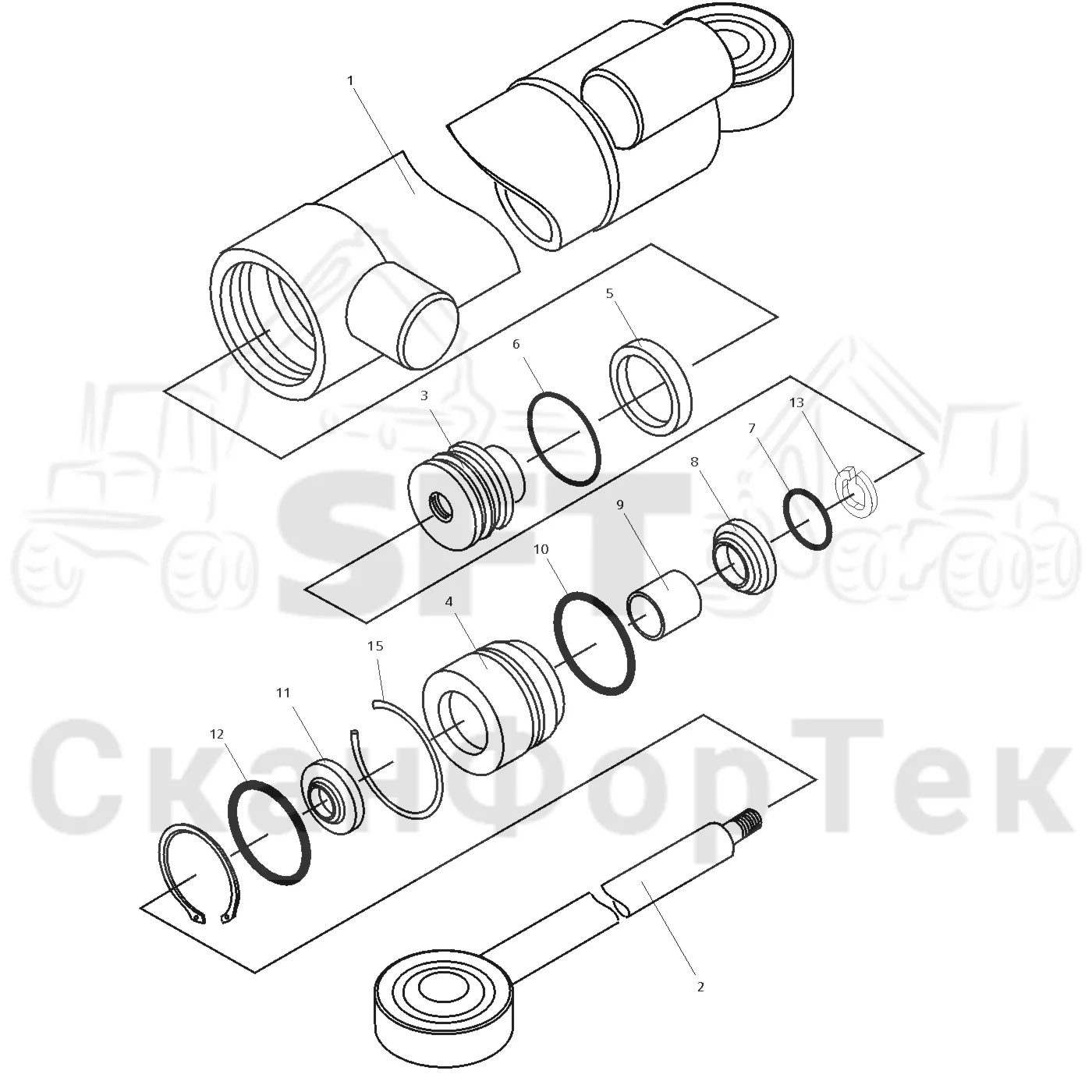 Схема: Valmet / Головки лесозаготовительной машины / Valmet 965 S2 / Valmet 965 S2 / Valmet 965 / Каталог запасных частей / Резка / Цилиндр устройства резки