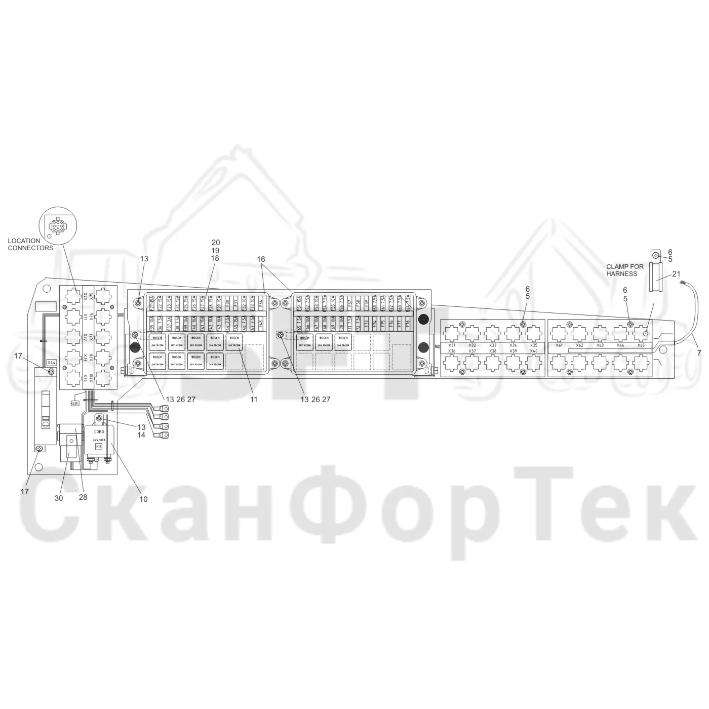 Схема: Komatsu / Лесозаготовительные машины / 901.4 / Каталог запасных частей / Кабина / Салон / Панель электрооборудования / Запасные части, панель