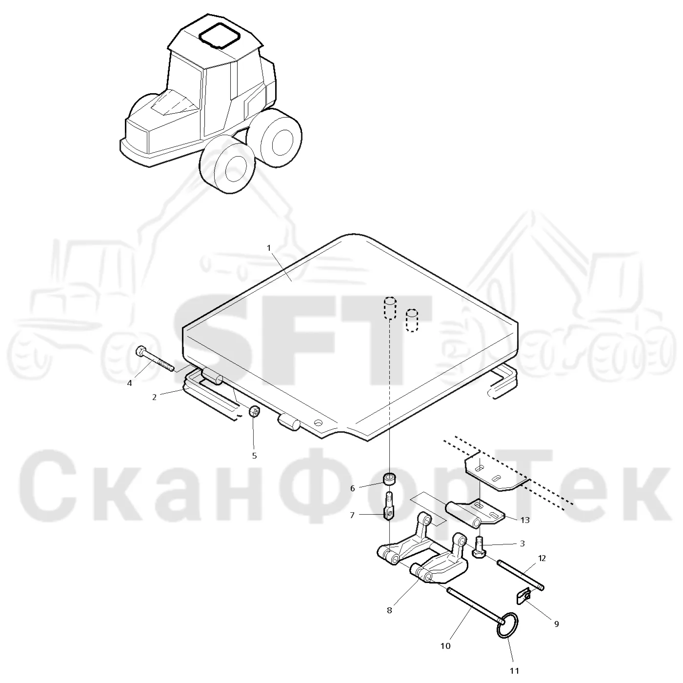 Схема: Valmet / Форвардер / Valmet 830 / Valmet 830 / Каталог запасных частей / Кабина / Экраны / Потолочный солнцезащитный люк