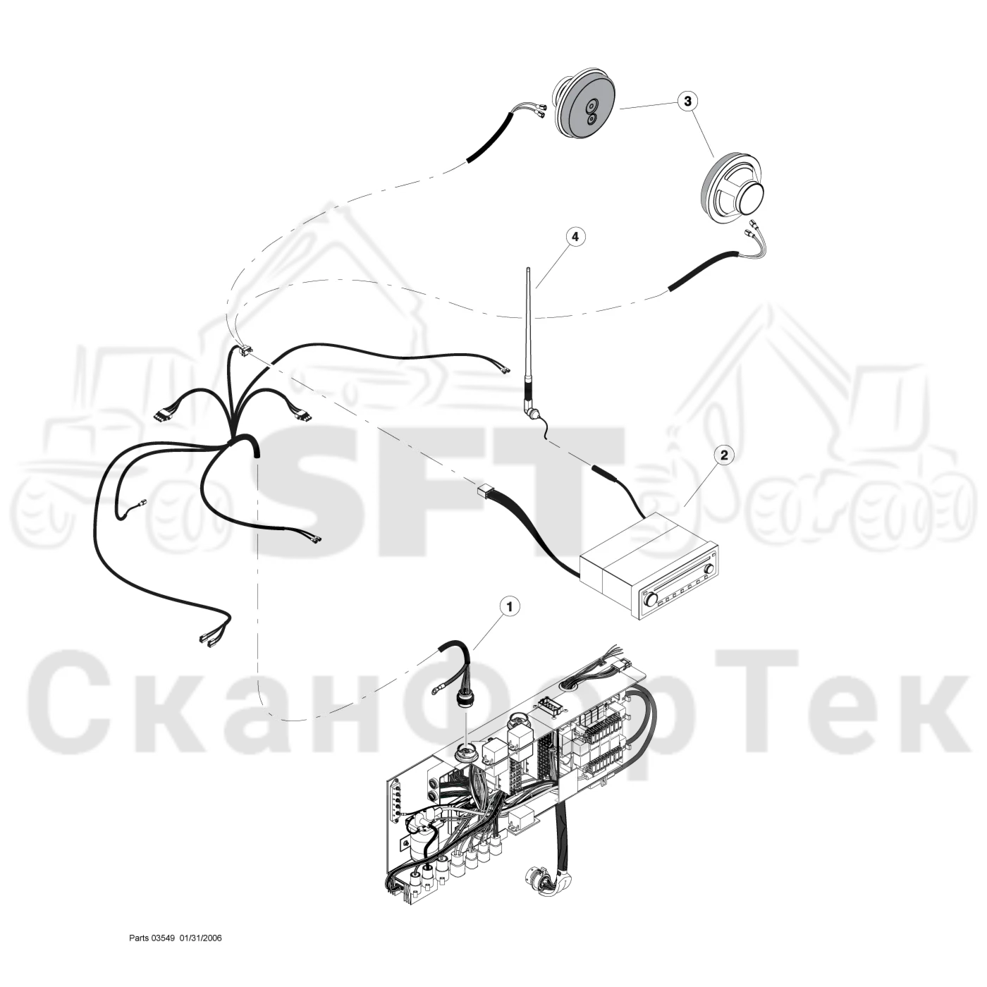 Схема: Komatsu / Лесозаготовительные машины / 901TX / Каталог запасных частей / Кабина / Кабина / Radio Harness
