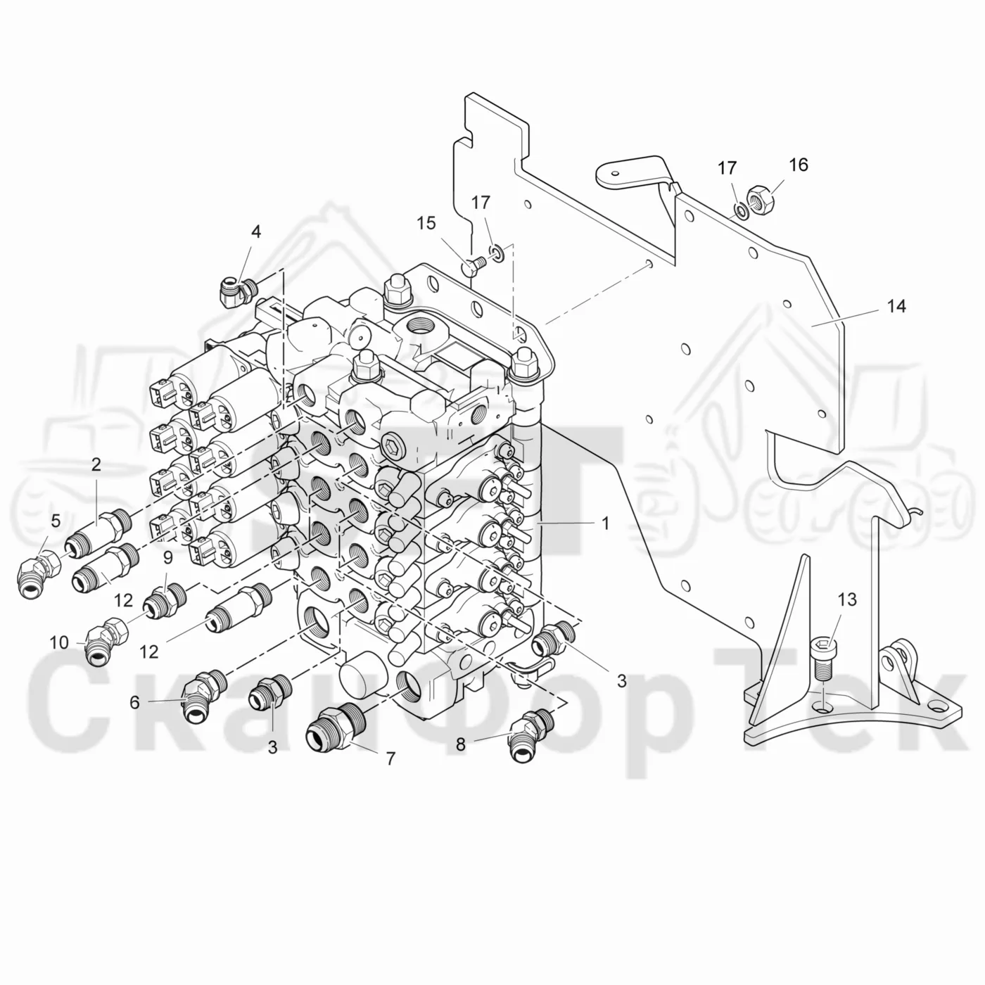 Схема: Komatsu / Лесозаготовительные машины / 901TX / Каталог запасных частей / Гидравлика / Клапан подъемного крана / Клапан подъемного крана