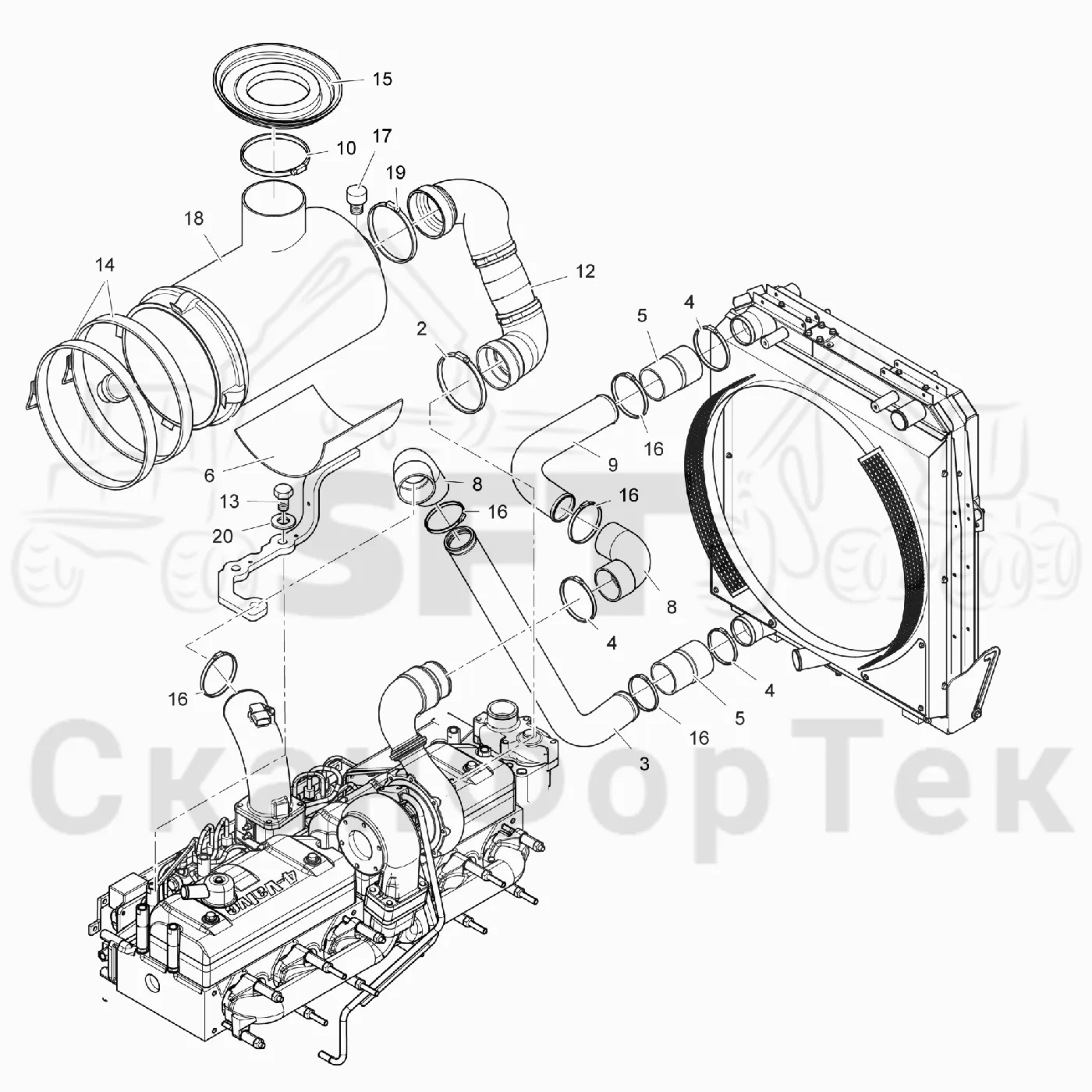 Схема: Valmet / Лесозаготовительные машины / Valmet 931 / Valmet 931 / Каталог запасных частей / Двигатель / Впуск - выпуск / Система впуска