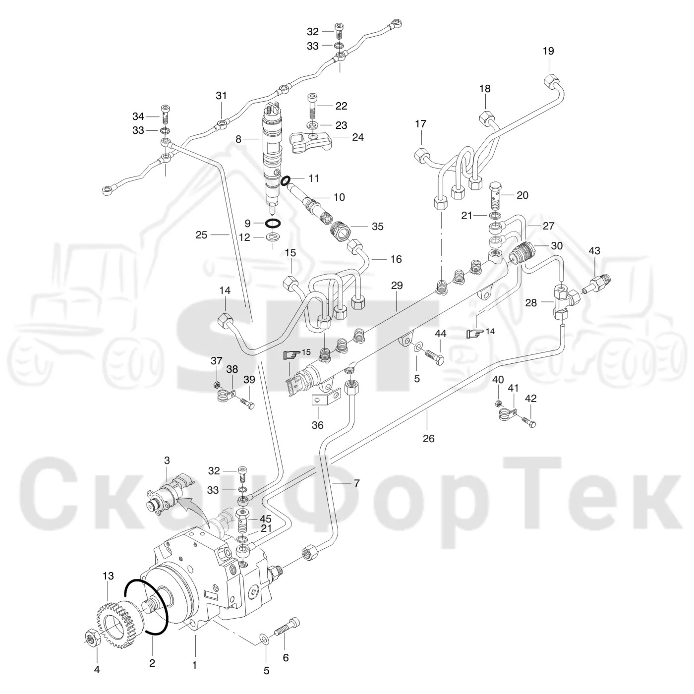 Схема: Komatsu / Лесозаготовительные машины / 931 / Каталог запасных частей / Двигатель / Топливная система / Инжекторный насос