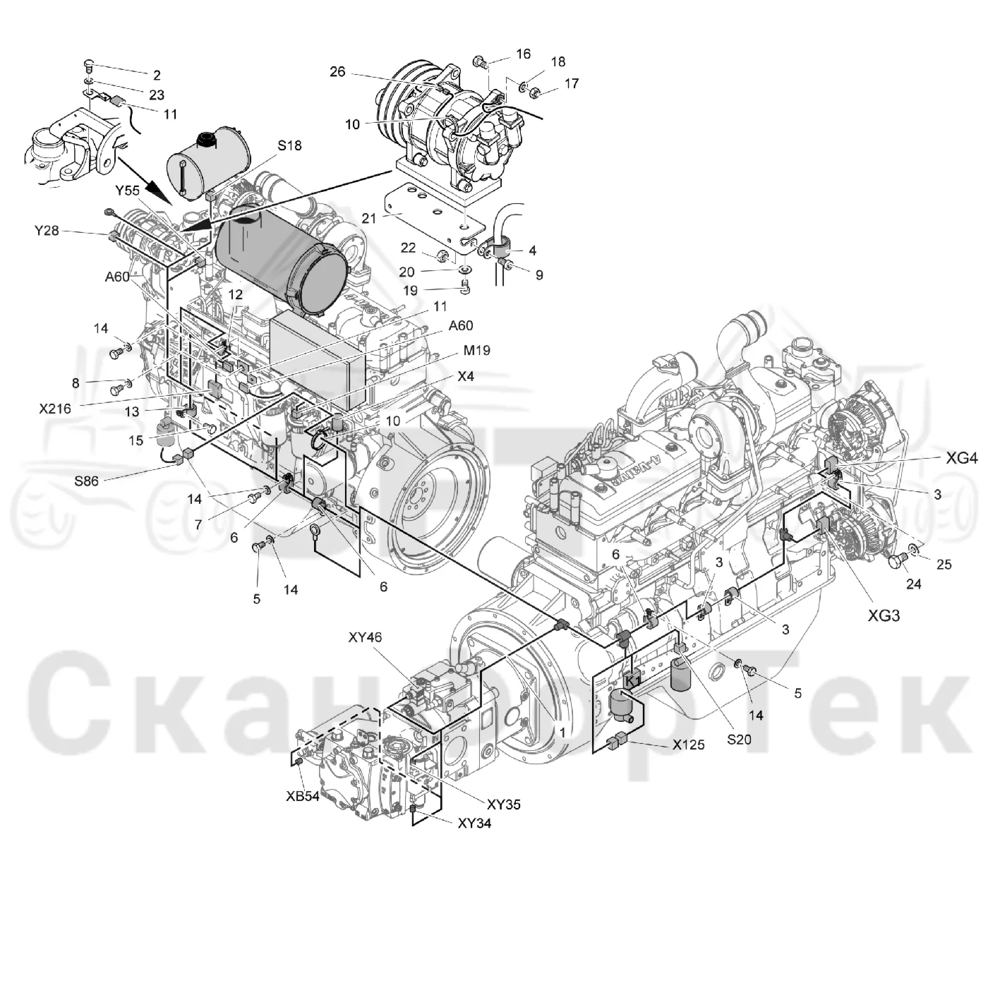 Схема: Valmet / Лесозаготовительные машины / Valmet 931 / Valmet 931 / Каталог запасных частей / Двигатель / Комплект электрооборудования / Комплект кабелей двигателя