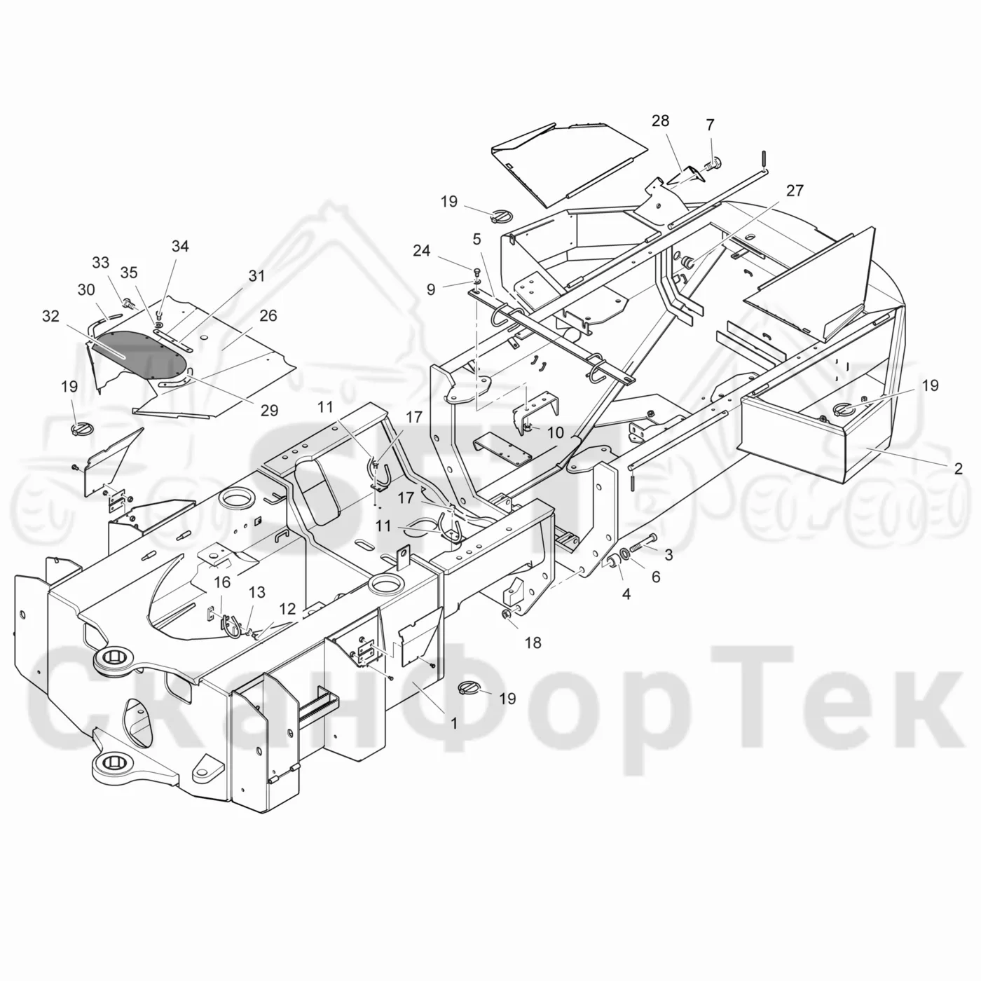 Схема: Komatsu / Лесозаготовительные машины / 931 / Каталог запасных частей / шасси / Рамы / Комплект рамы задний