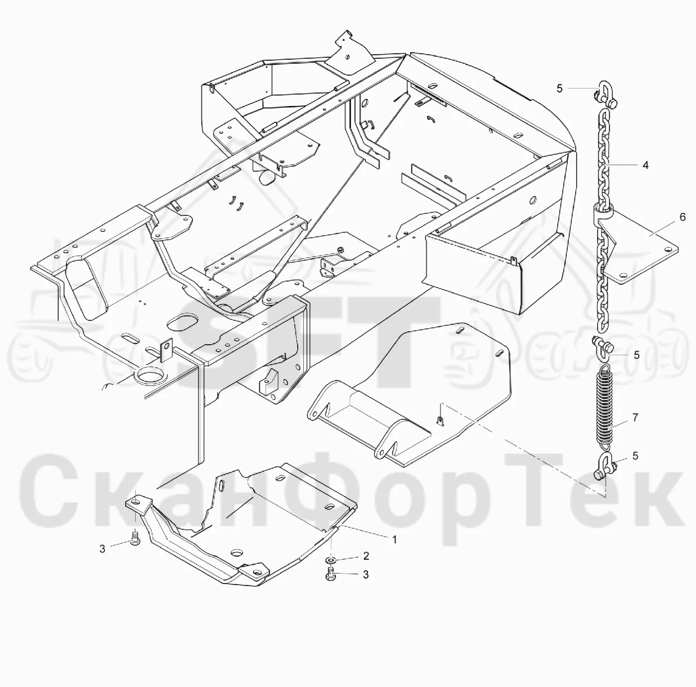 Схема: Valmet / Лесозаготовительные машины / Valmet 931 / Valmet 931 / Каталог запасных частей / шасси / Картеры нижние / Задний нижний картер