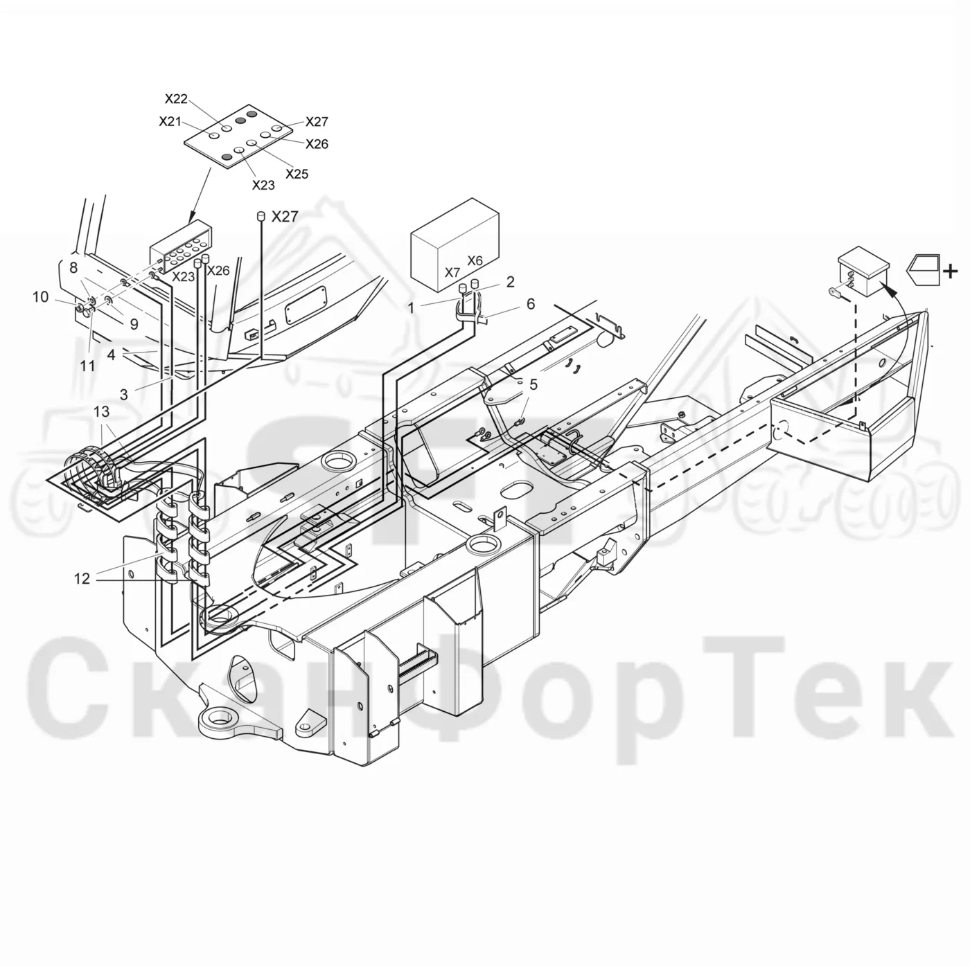 Схема: Valmet / Лесозаготовительные машины / Valmet 931 / Valmet 931 / Каталог запасных частей / шасси / Электрический Оборудование / Комплект кабелей шасси