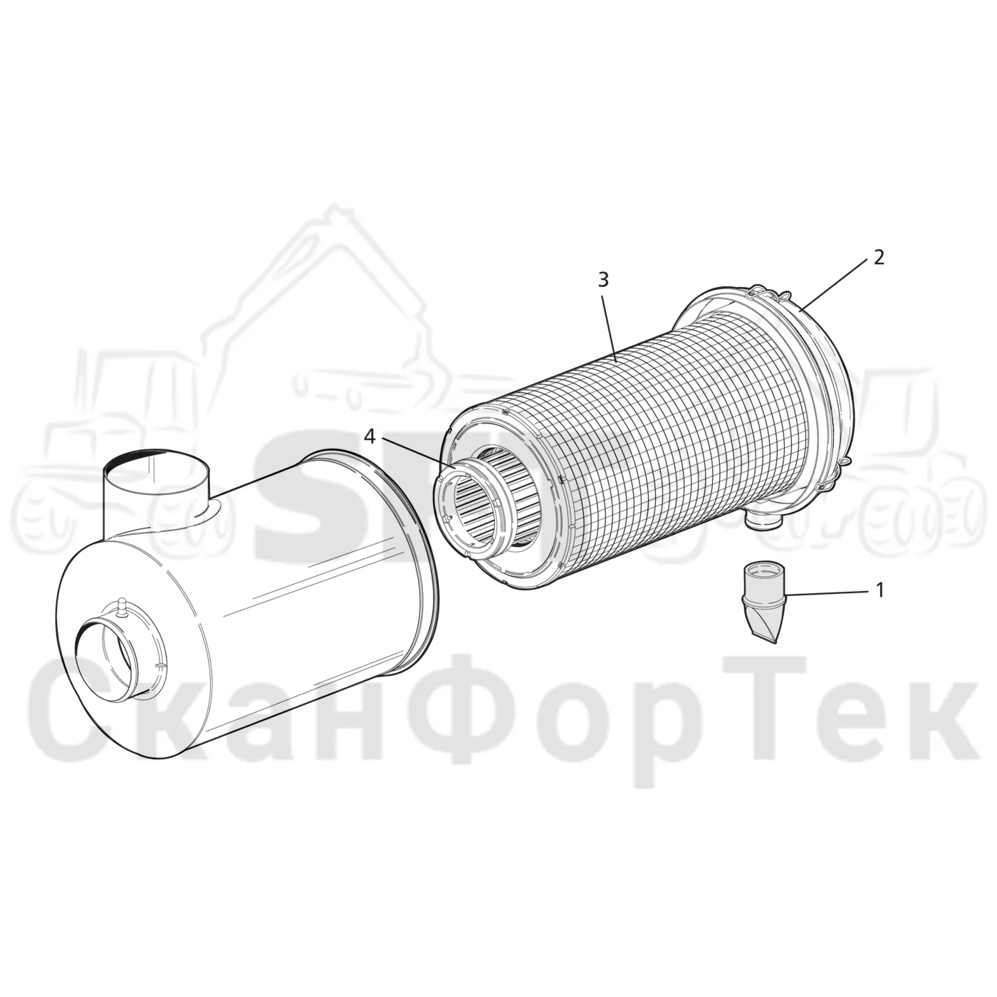 Схема: Valmet / Лесозаготовительные машины / Valmet 941.1 / Valmet 941.1 / Каталог запасных частей / Двигатель / Впуск - выпуск / Запасные части воздушного фильтра