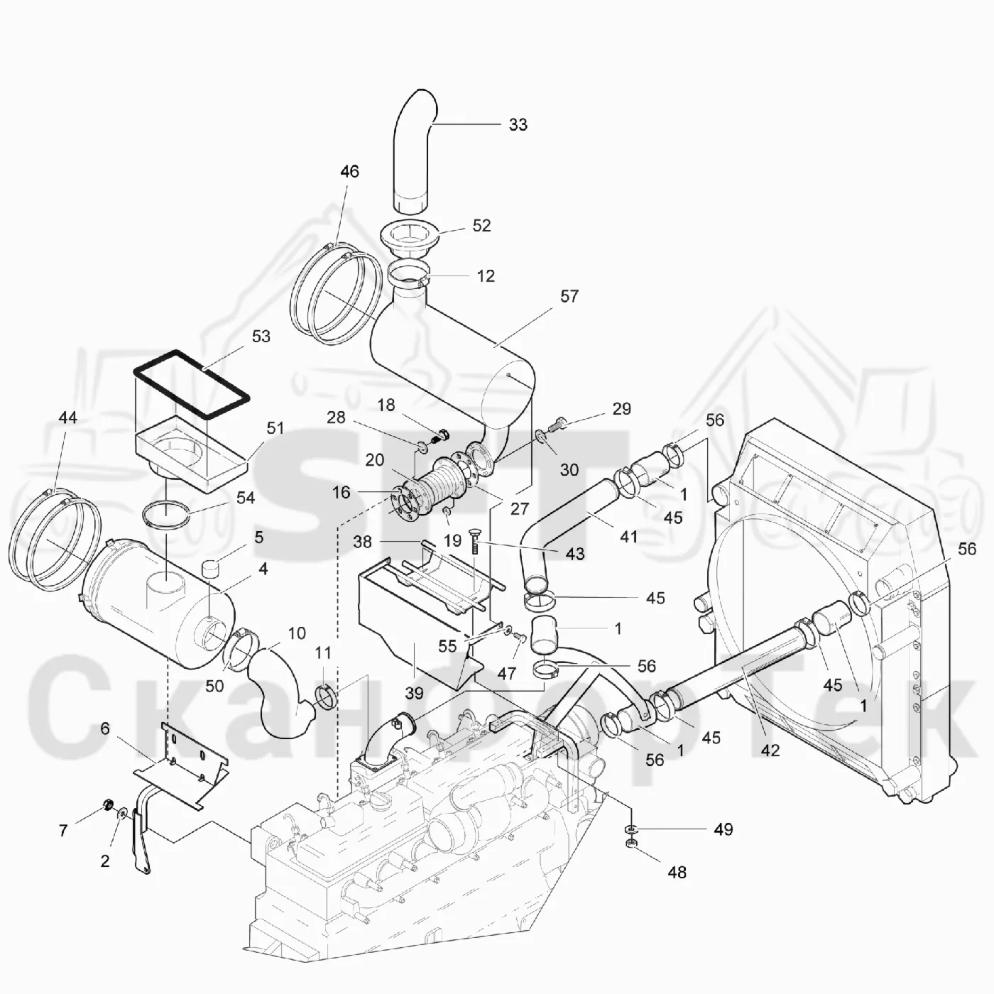 Схема: Valmet / Лесозаготовительные машины / Valmet 941 / Valmet 941 Ch 12071- / Valmet 941 Ch 12071- / Каталог запасных частей / Двигатель / Впуск - выпуск / Впуск - выпуск