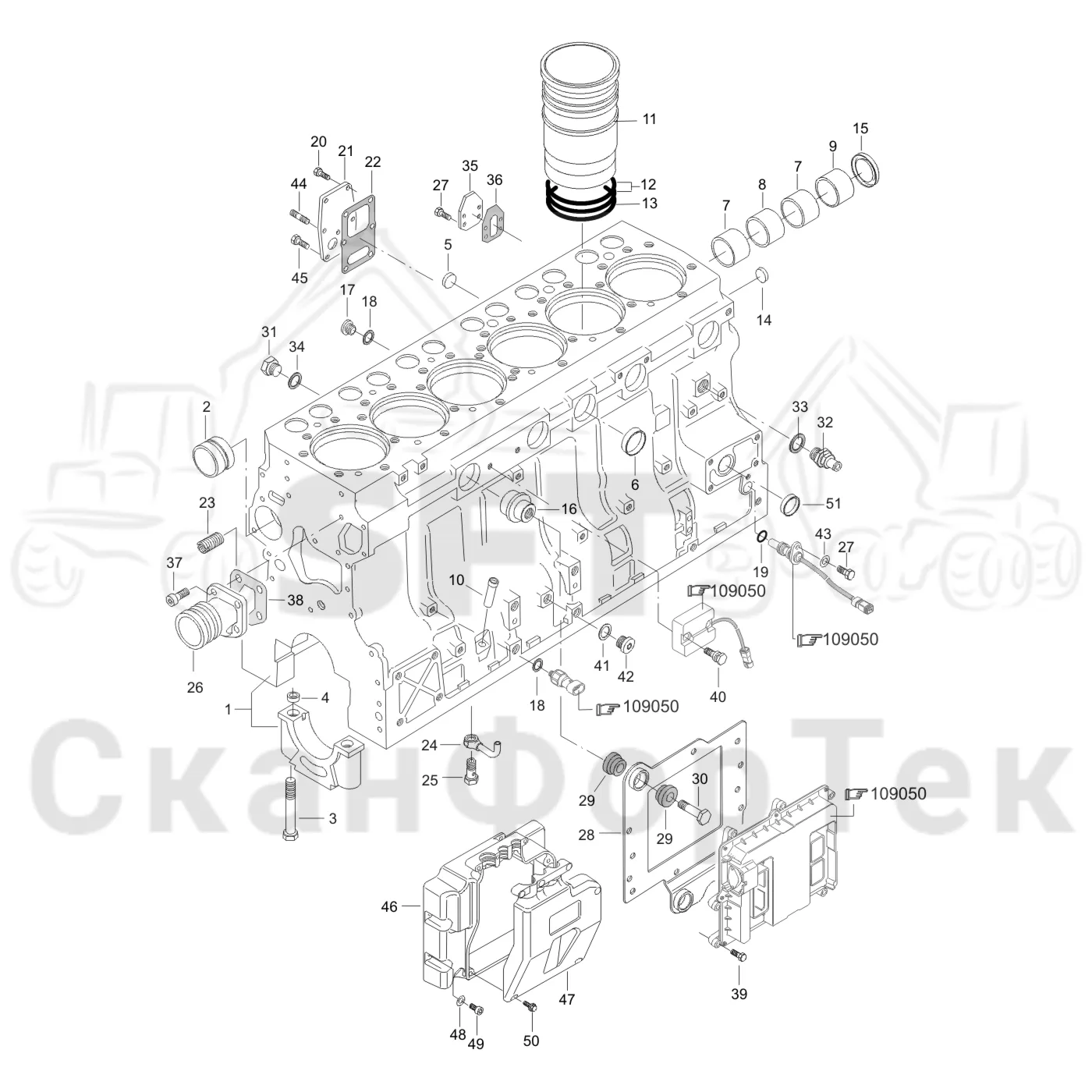Схема: Komatsu / Лесозаготовительные машины / 941.1 / Каталог запасных частей / Двигатель / Блок двигателя / Блок цилиндров