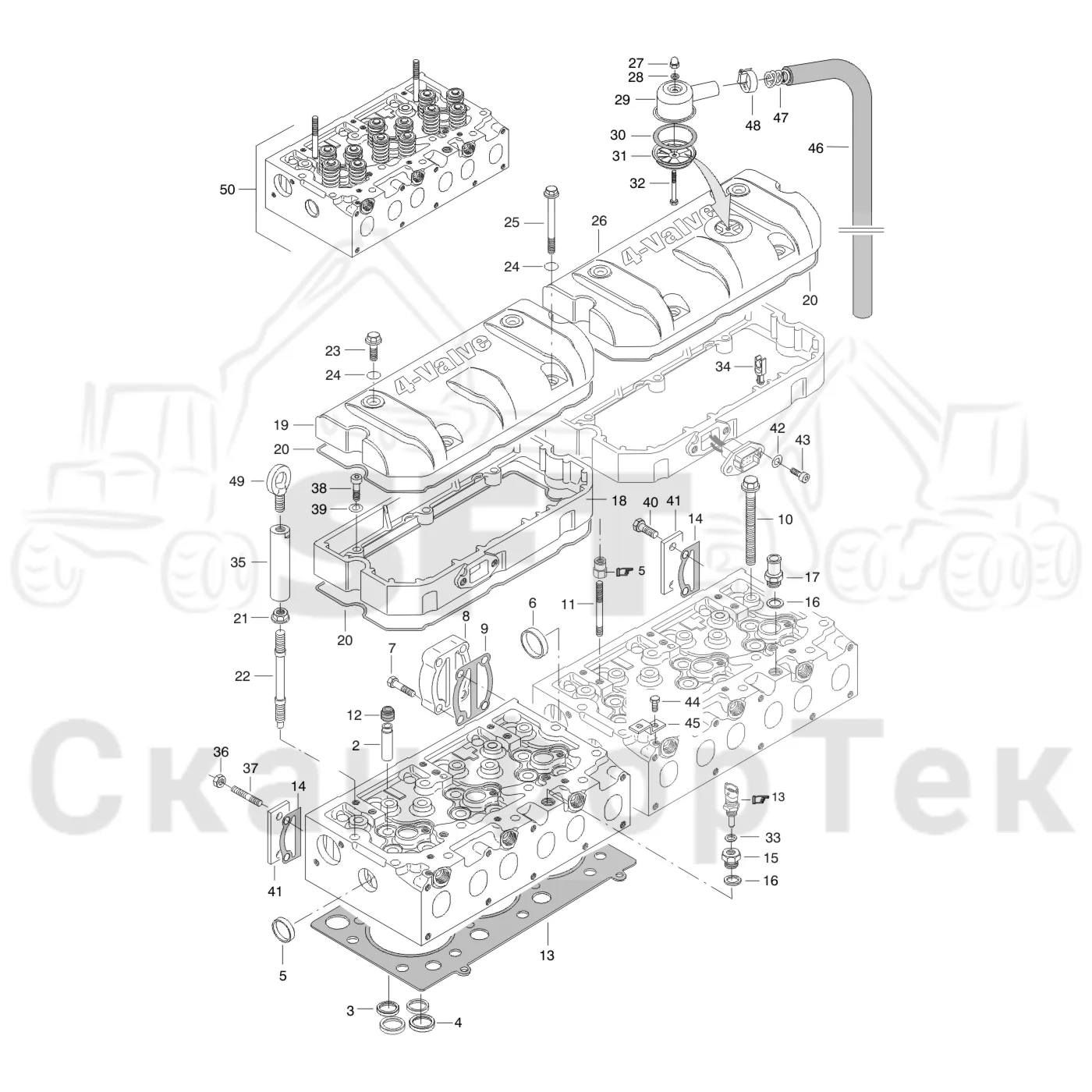 Схема: Valmet / Лесозаготовительные машины / Valmet 941.1 / Valmet 941.1 / Каталог запасных частей / Двигатель / Блок двигателя / Головка цилиндра