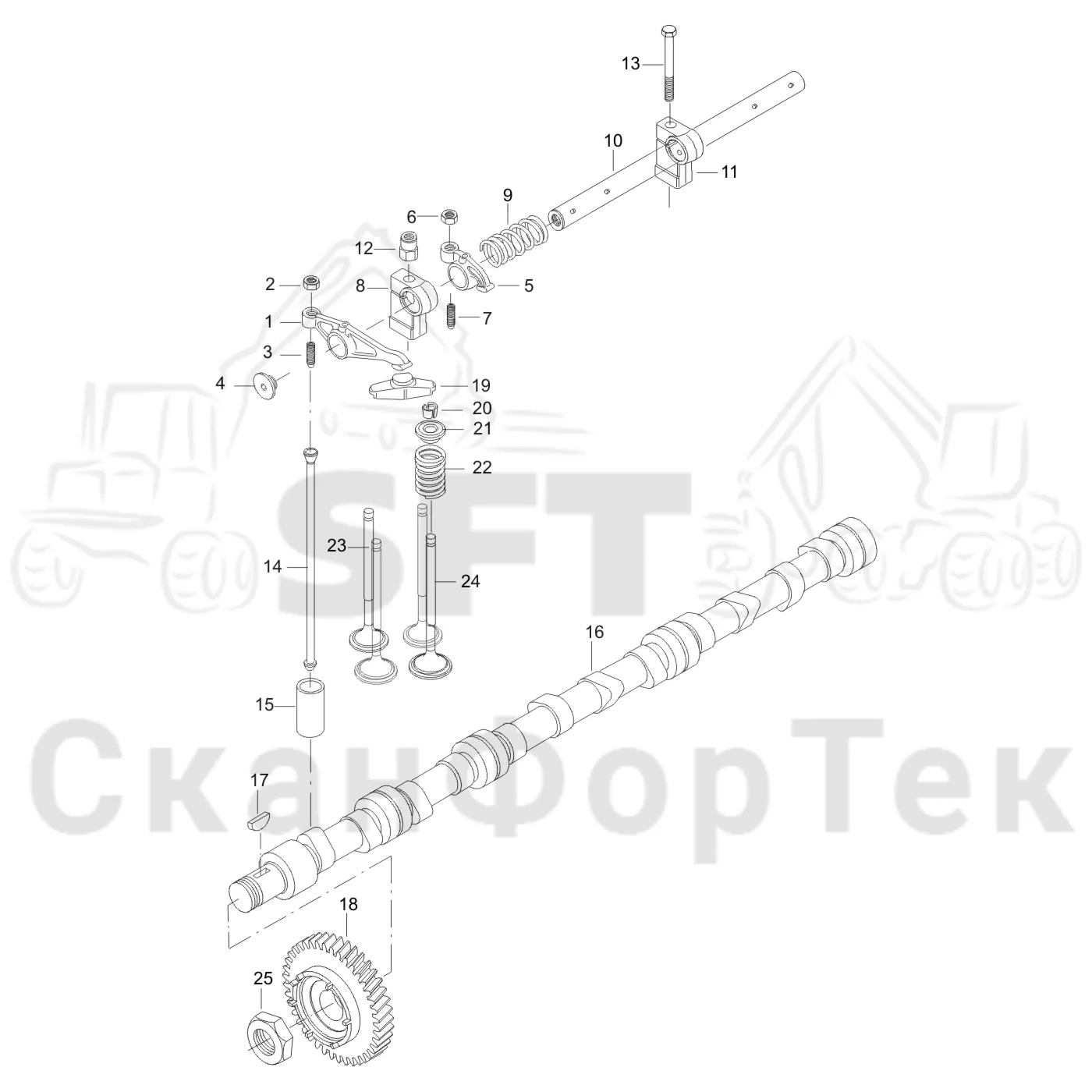 Схема: Komatsu / Лесозаготовительные машины / 941.1 / Каталог запасных частей / Двигатель / Блок двигателя / Механизм клапана