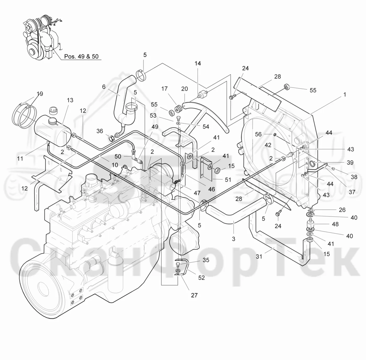 Схема: Valmet / Лесозаготовительные машины / Valmet 941 / Valmet 941 Ch 12071- / Valmet 941 Ch 12071- / Каталог запасных частей / Двигатель / Система охлаждения / Система охлаждения двигателя