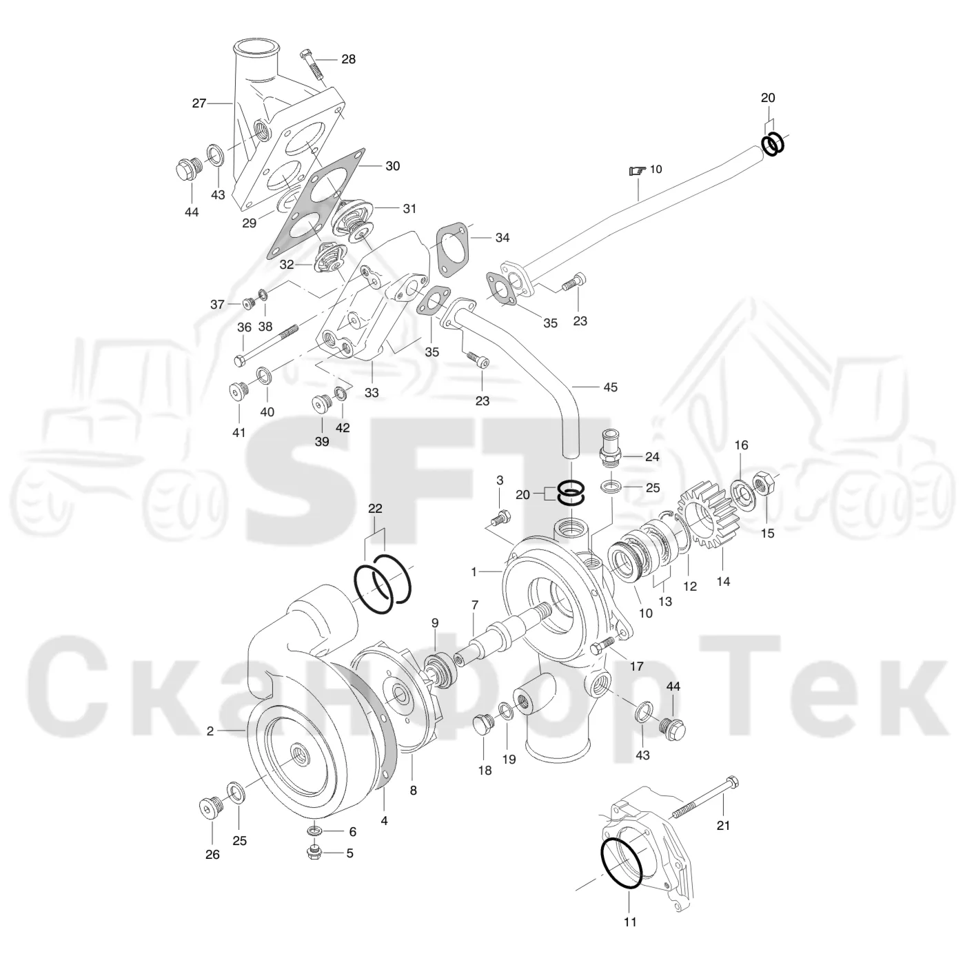 Схема: Valmet / Лесозаготовительные машины / Valmet 941 / Valmet 941 Ch 12071- / Valmet 941 Ch 12071- / Каталог запасных частей / Двигатель / Система охлаждения / Насос хладагента