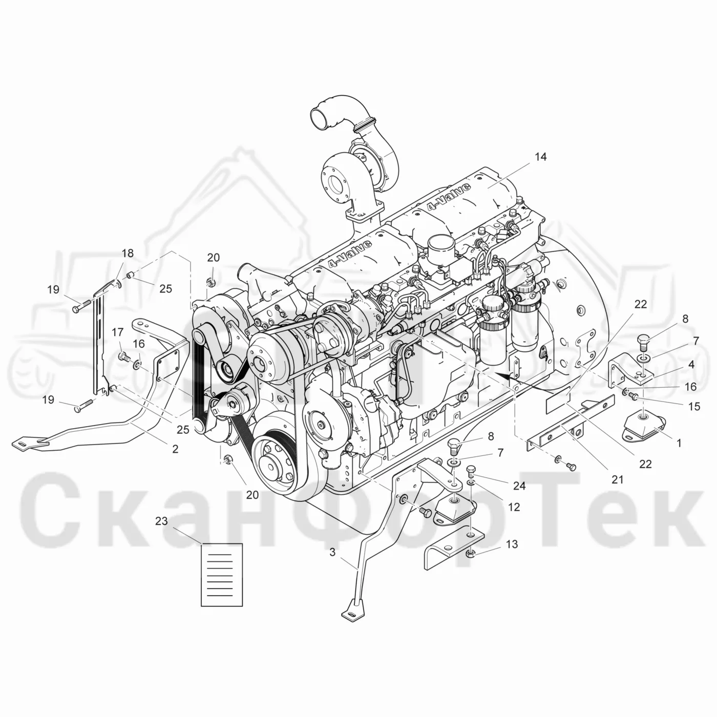 Схема: Komatsu / Лесозаготовительные машины / 941.1 / Каталог запасных частей / Двигатель / Установка двигателя / Установка двигателя