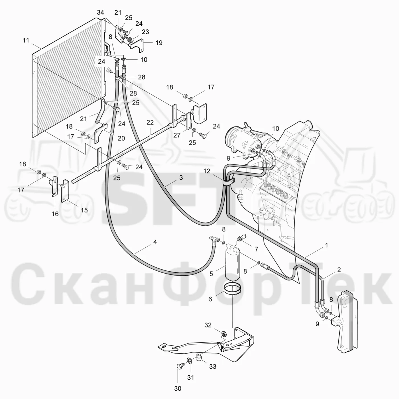 Схема: Valmet / Лесозаготовительные машины / Valmet 941 / Valmet 941 Ch 12071- / Valmet 941 Ch 12071- / Каталог запасных частей / Двигатель / Кондиционер воздуха / Кондиционер воздуха
