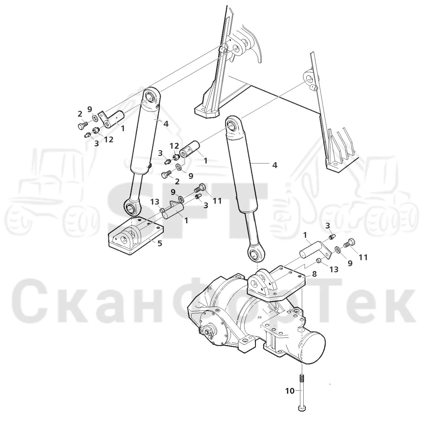 Схема: Komatsu / Лесозаготовительные машины / 941.1 / Каталог запасных частей / шасси / Стабилизация / Механизмы стабилизации