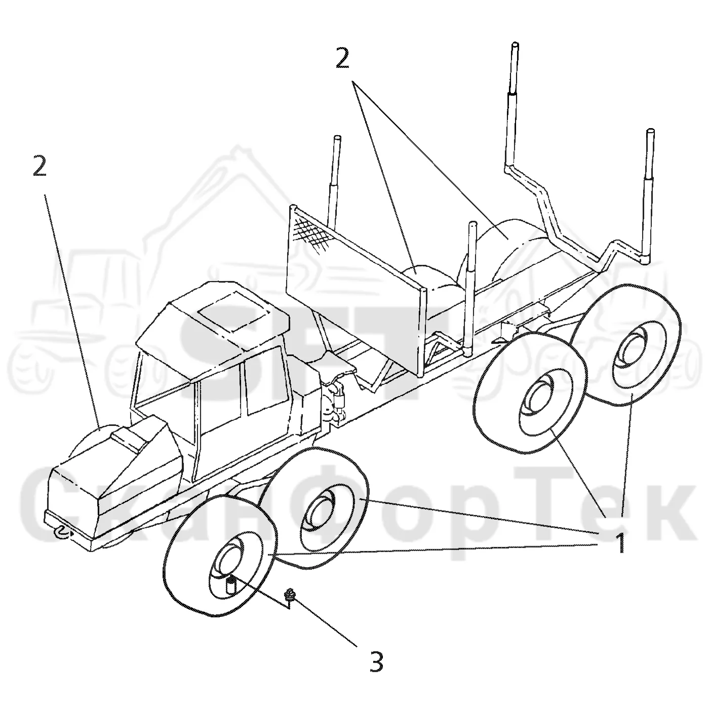 Схема: Valmet / Форвардер / Valmet 830.1 / Valmet 830.1 / Каталог запасных частей / Коробка передач / Оборудование шин / колесо Trelleborg