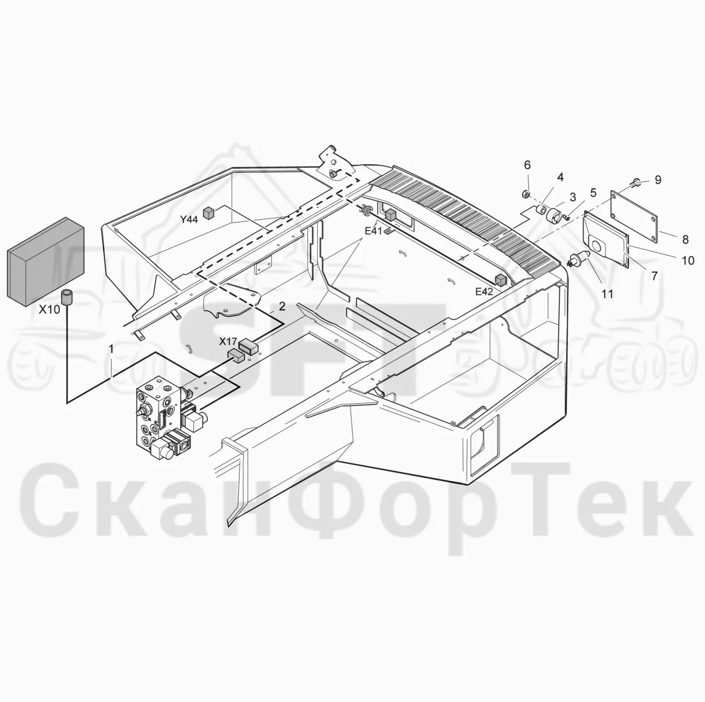 Схема: Komatsu / Лесозаготовительные машины / 941.1 / Каталог запасных частей / шасси / Электрический Оборудование / Комплект кабелей задний