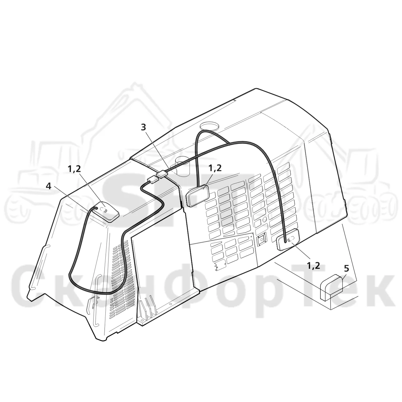 Схема: Valmet / Лесозаготовительные машины / Valmet 941.1 / Valmet 941.1 / Каталог запасных частей / шасси / Капоты / Отсек двигателя, лампы