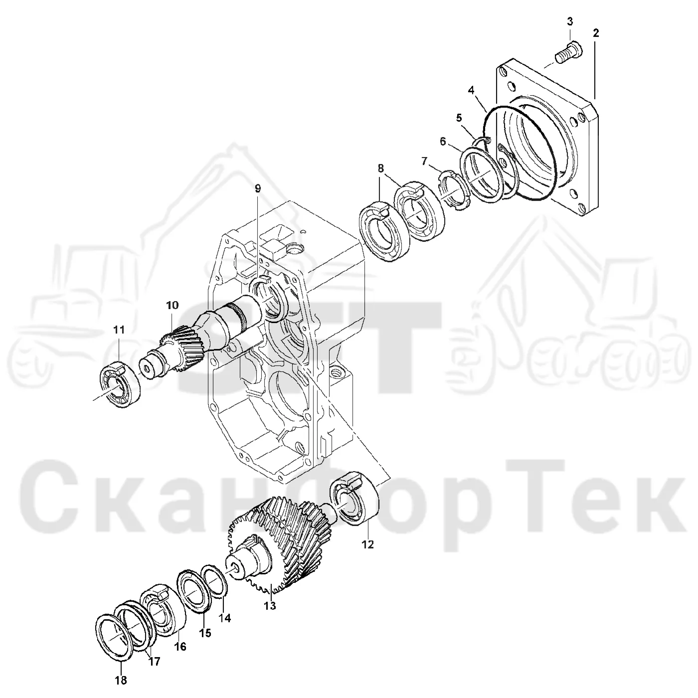 Схема: Komatsu / Форвардер / 890.3 / Каталог запасных частей / Коробка передач / Редуктор / Комплект шестерен входного вала