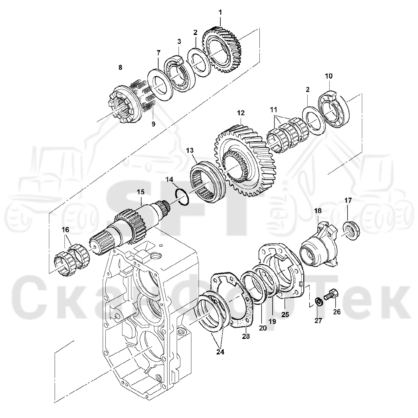 Схема: Valmet / Форвардер / Valmet 890.2 / Valmet 890.2 / Каталог запасных частей / Коробка передач / Редуктор / Комплект шестерен выходного вала
