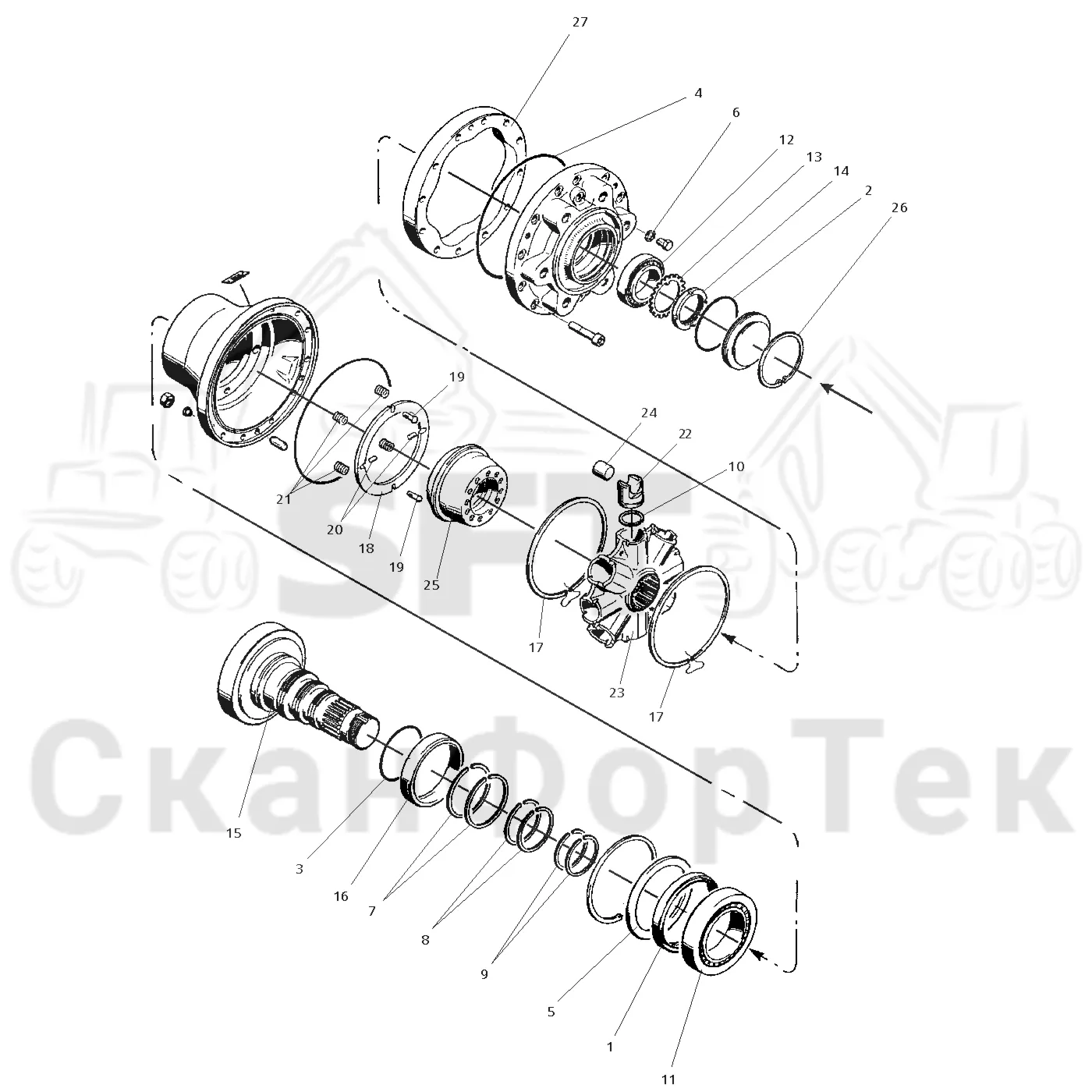 Схема: Valmet / Головки лесозаготовительной машины / Valmet 965 S2 / Valmet 965 S2 / Valmet 965 / Каталог запасных частей / Подача / Подающий ролик / Гидравлический мотор