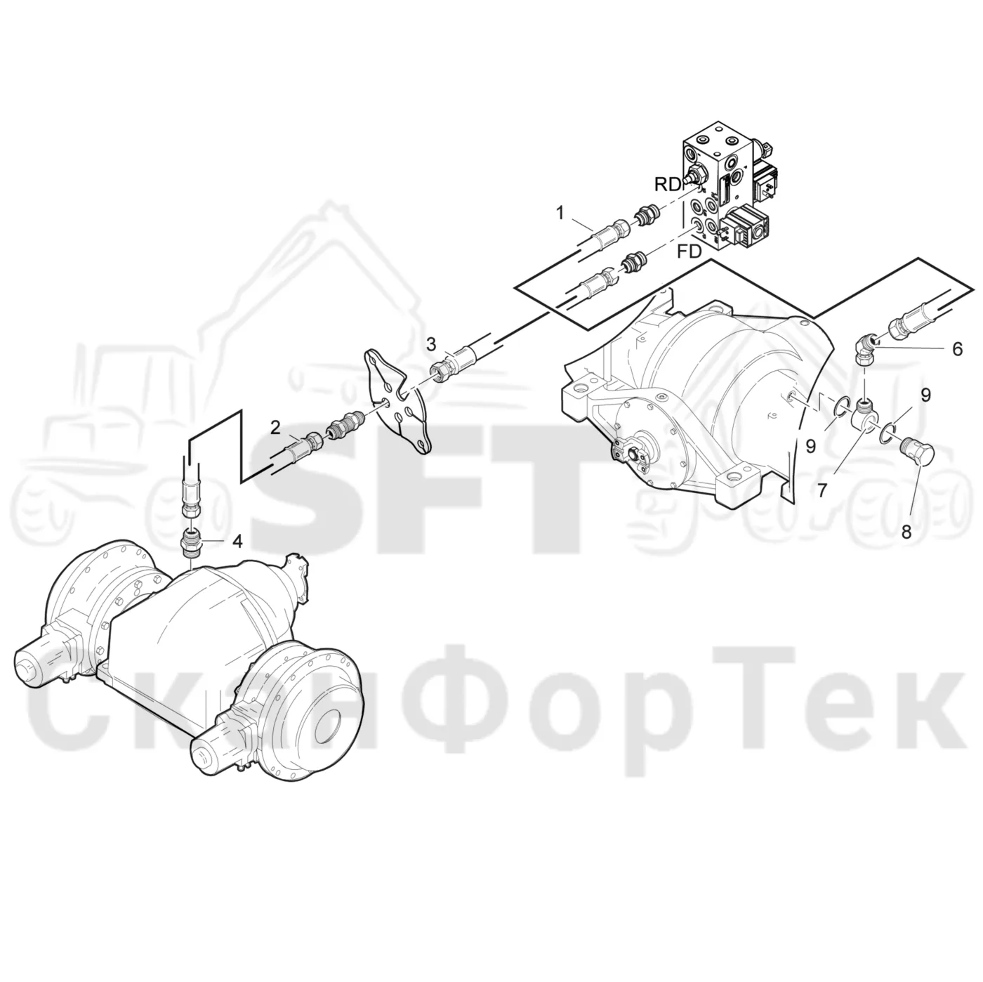 Схема: Valmet / Лесозаготовительные машины / Valmet 941.1 / Valmet 941.1 / Каталог запасных частей / Коробка передач / Блокировка дифференциала / Блокировка дифференциала